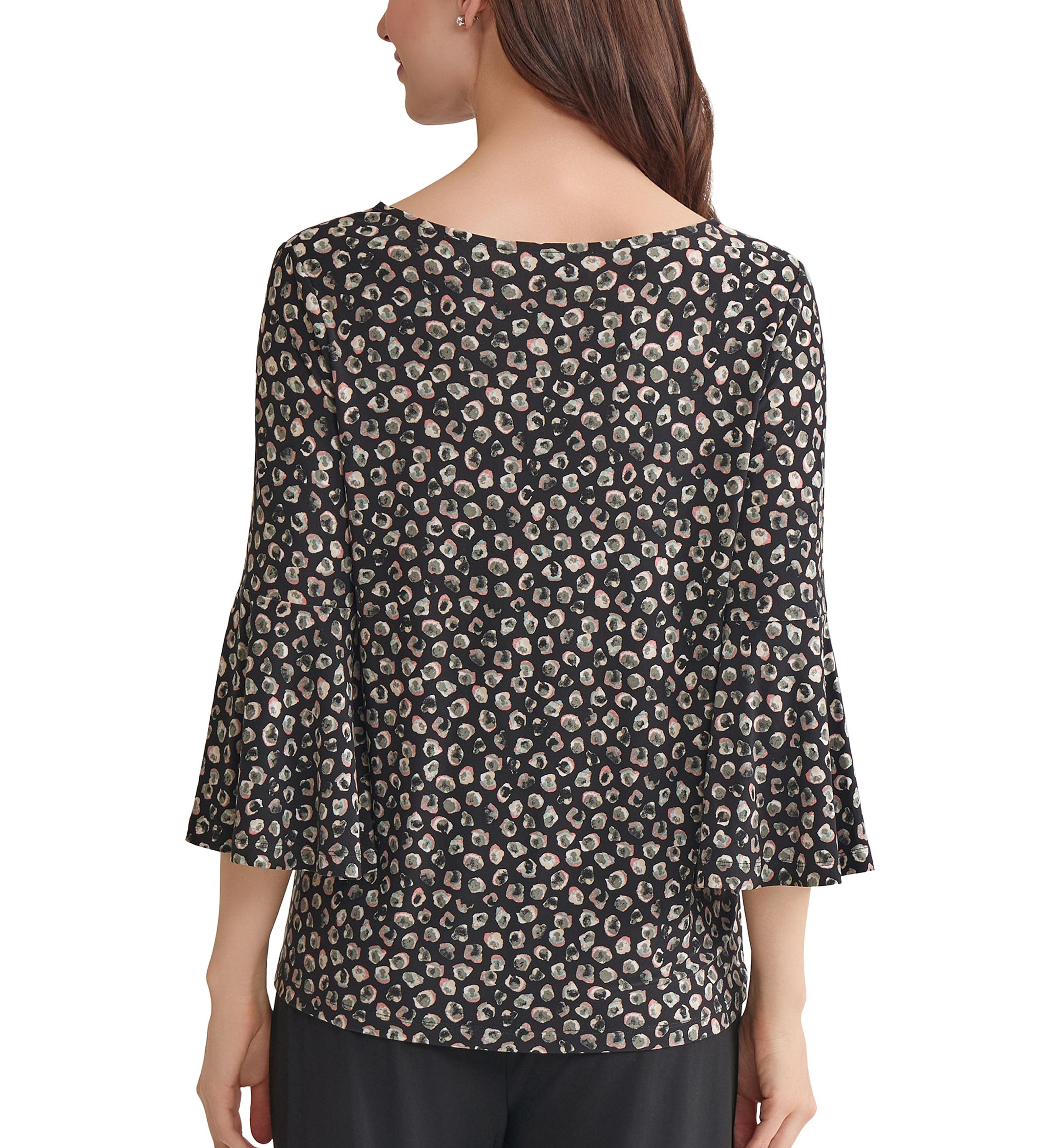 Womens Printed V-Neck Sleeve Knit Top