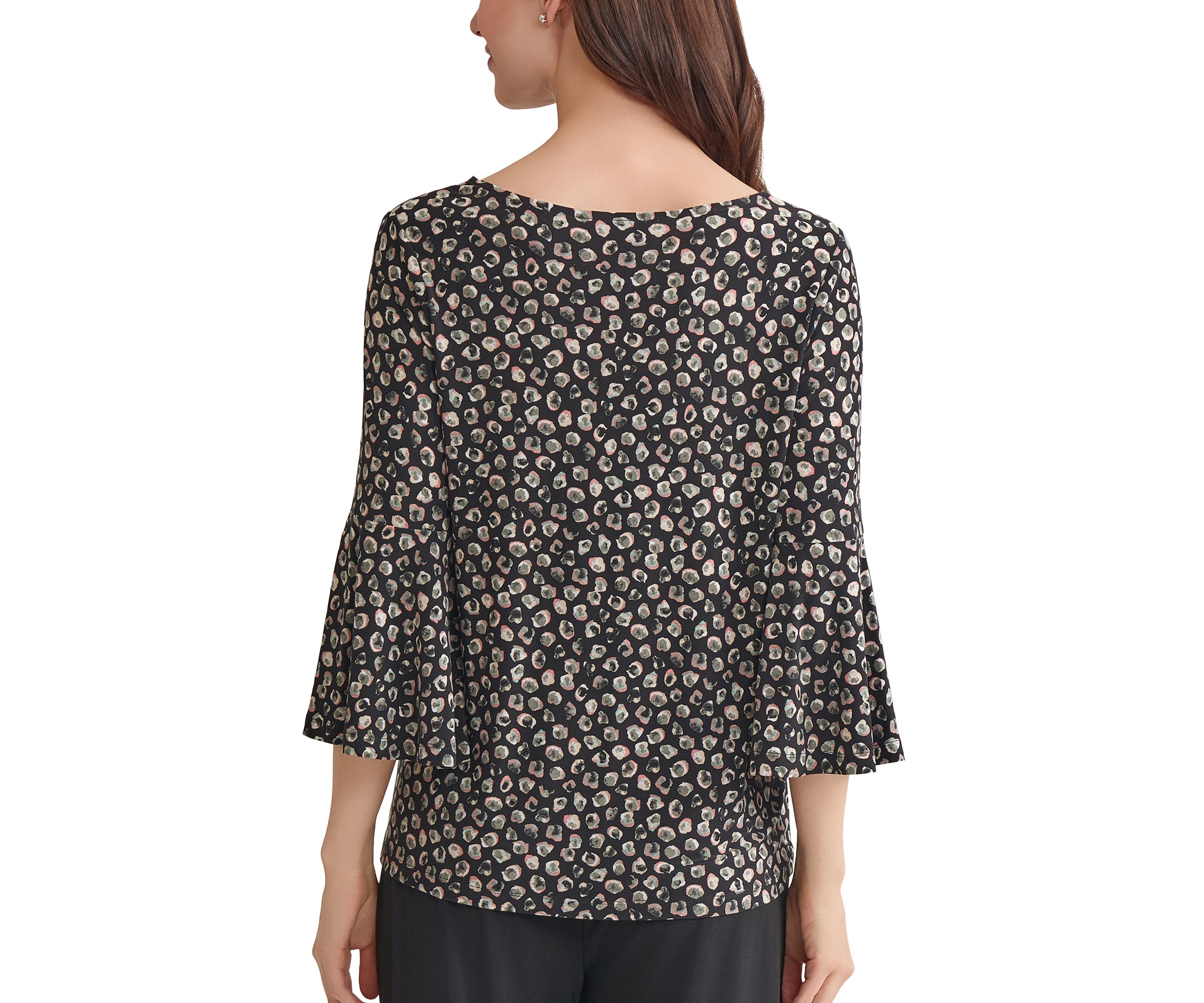 Womens Printed V-Neck Sleeve Knit Top