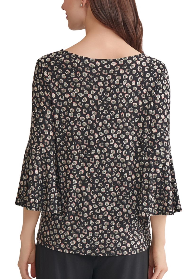 Womens Printed V-Neck Sleeve Knit Top