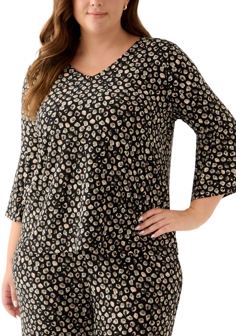 Plus Size Bell Sleeve Printed Knit Top 