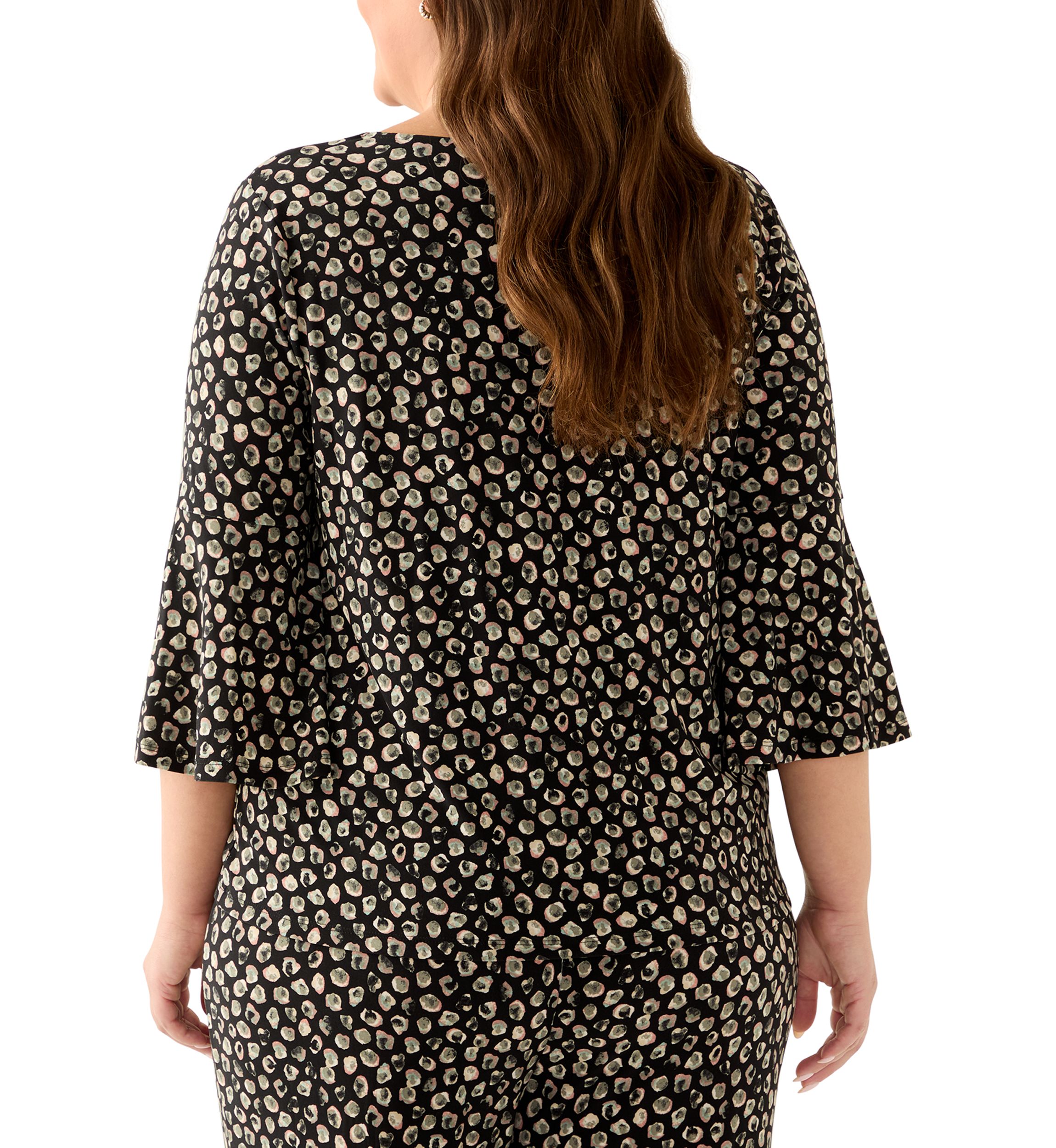 Plus Size Bell Sleeve Printed Knit Top 