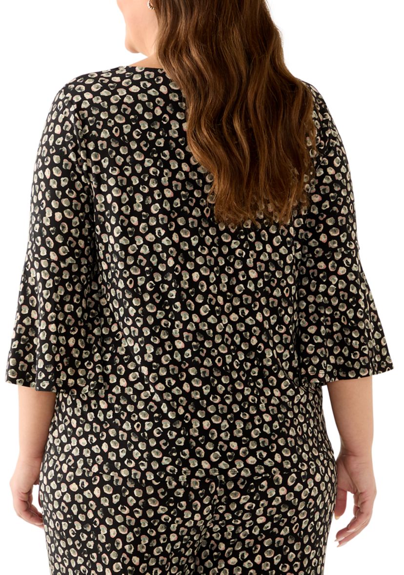 Plus Size Bell Sleeve Printed Knit Top 
