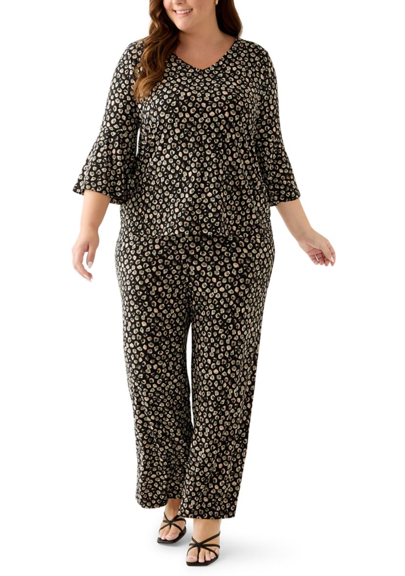 Plus Size Bell Sleeve Printed Knit Top 