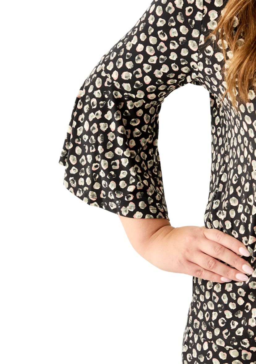Plus Size Bell Sleeve Printed Knit Top 