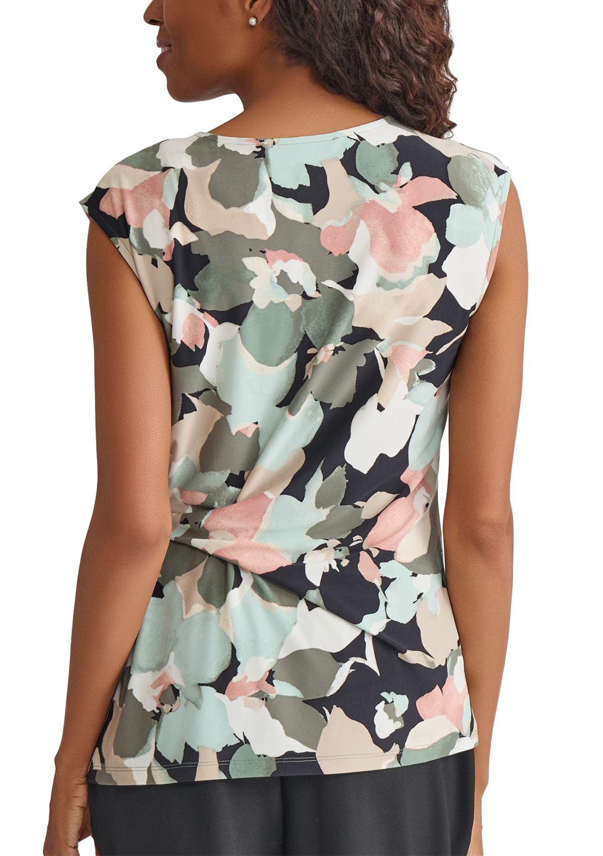 Womens Multi Floral Printed Tie Knit Top