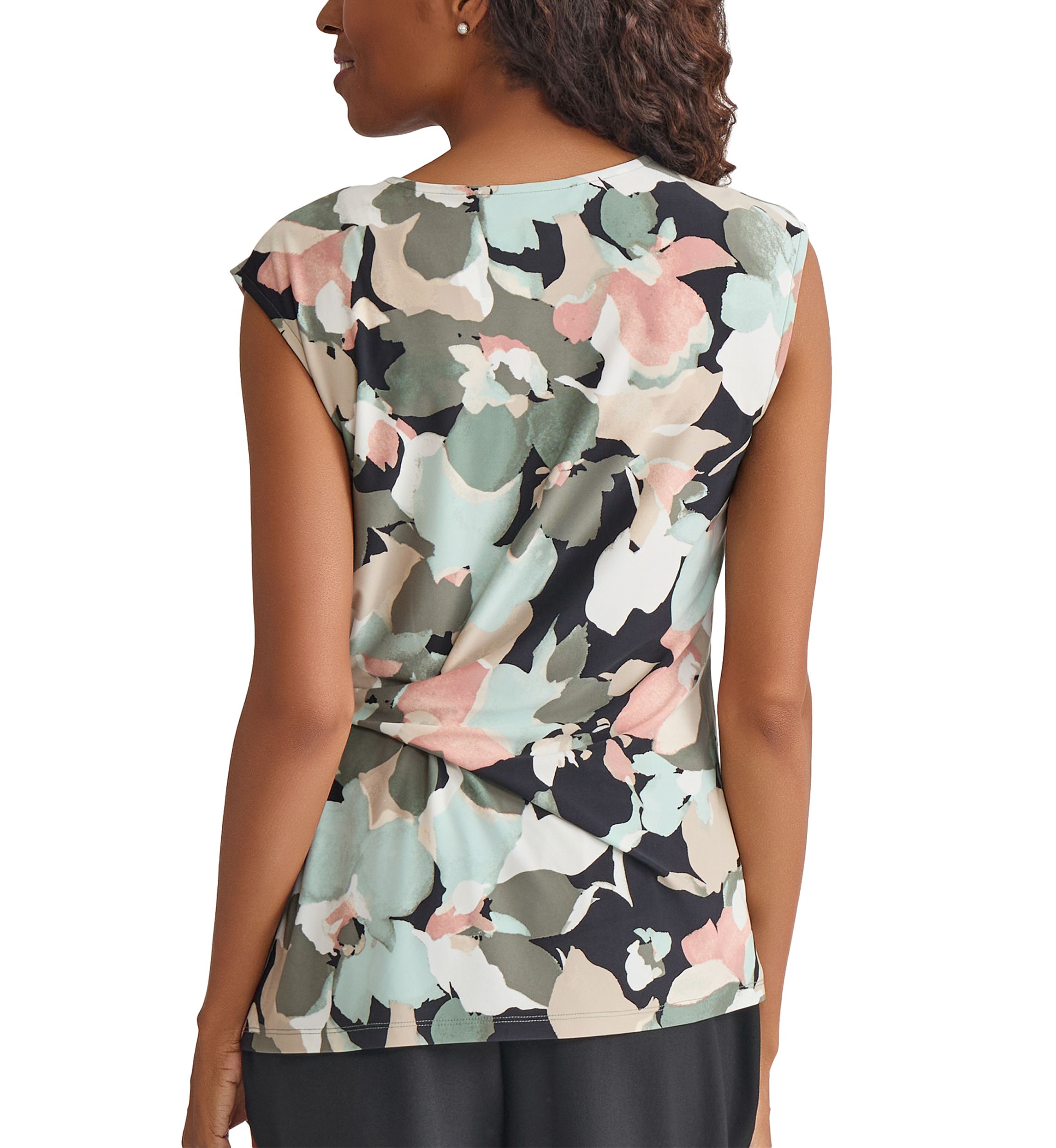 Womens Multi Floral Printed Tie Knit Top