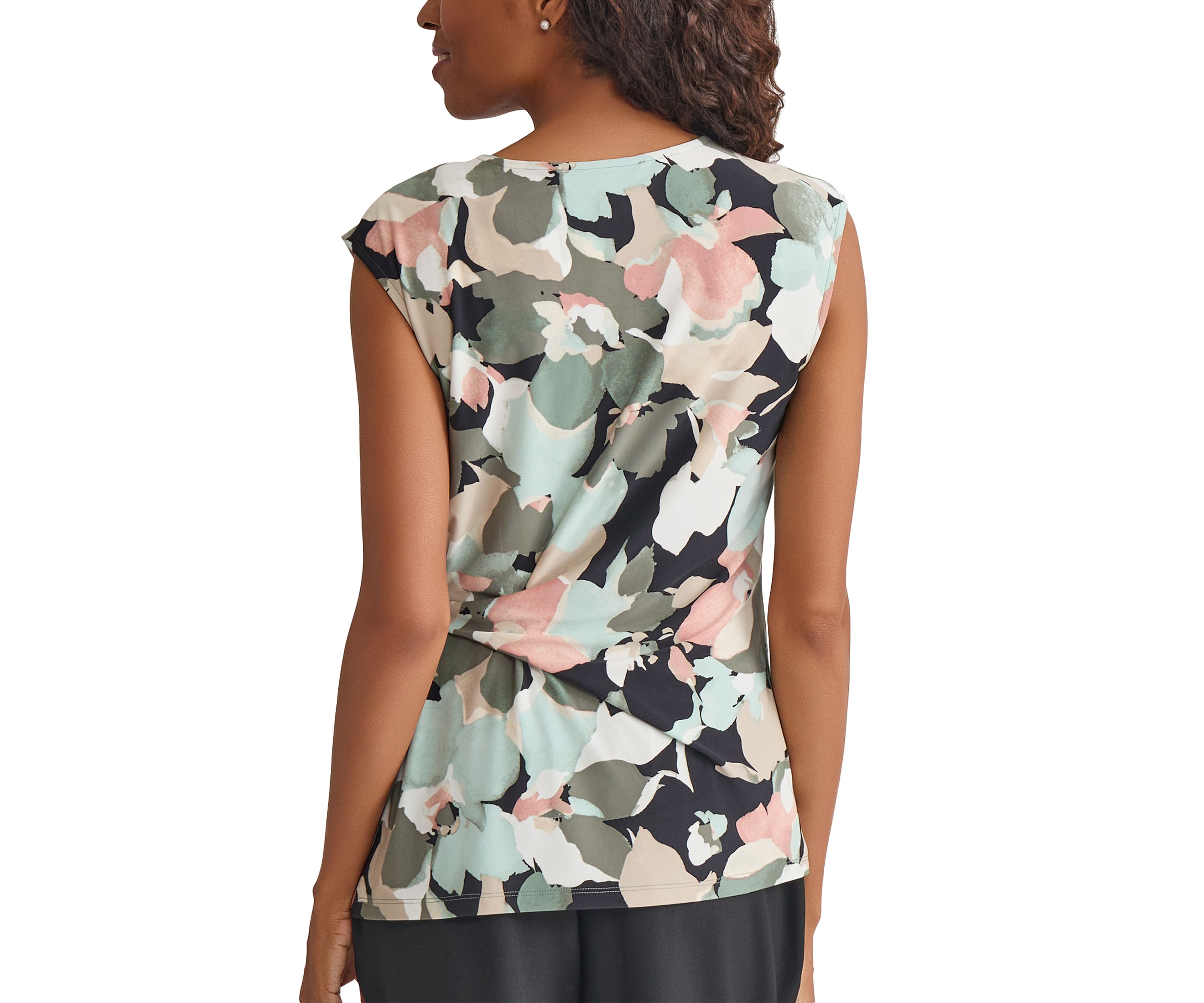 Womens Multi Floral Printed Tie Knit Top