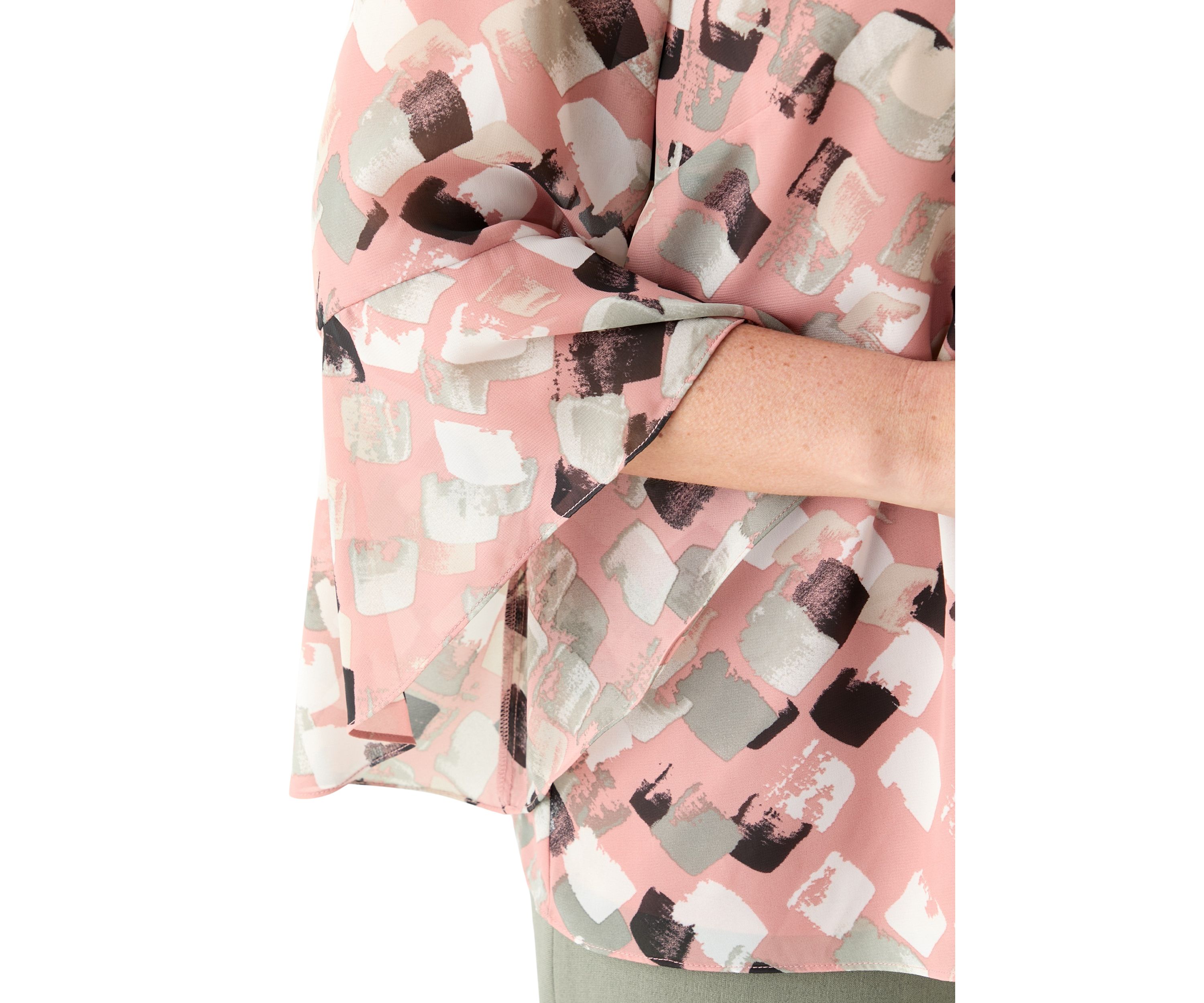 Plus Size Block Print Ruffle Sleeve Blouse