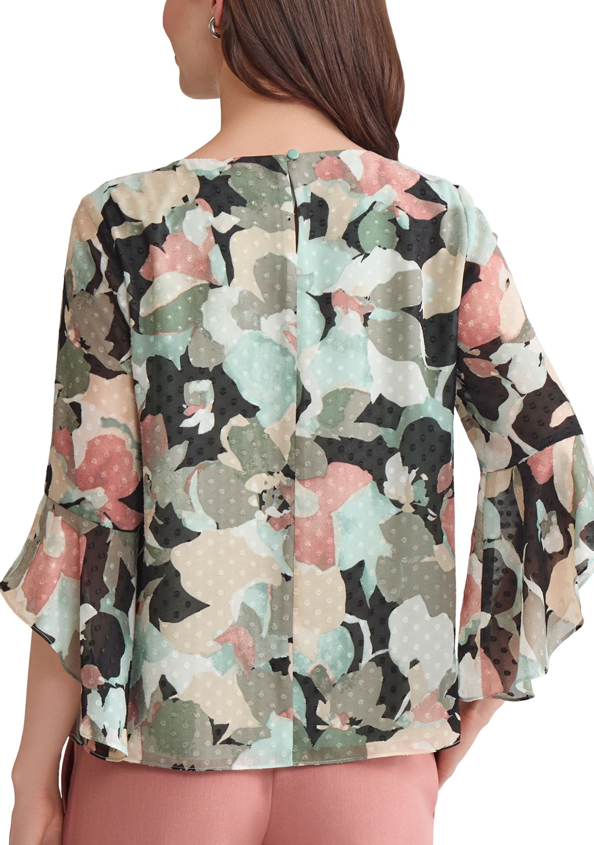 Womens Multi Floral Printed Ruffle Blouse
