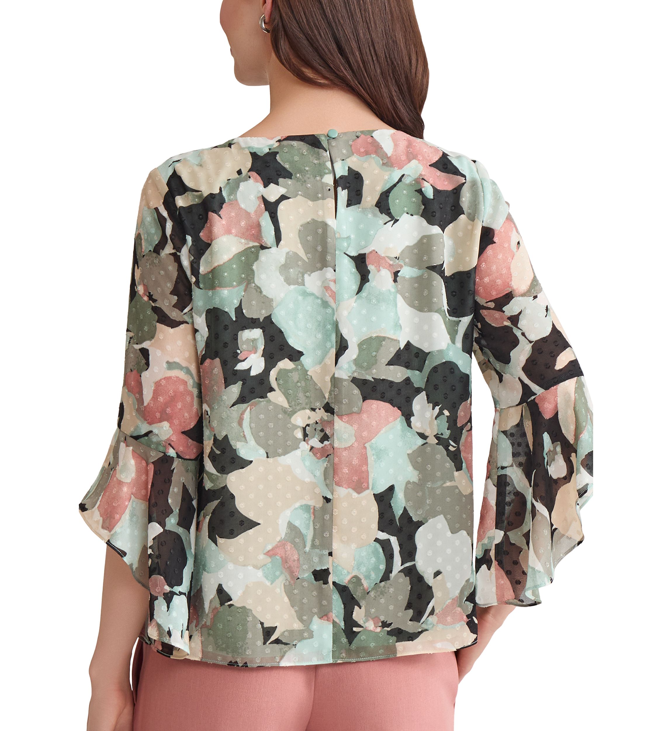 Womens Multi Floral Printed Ruffle Blouse