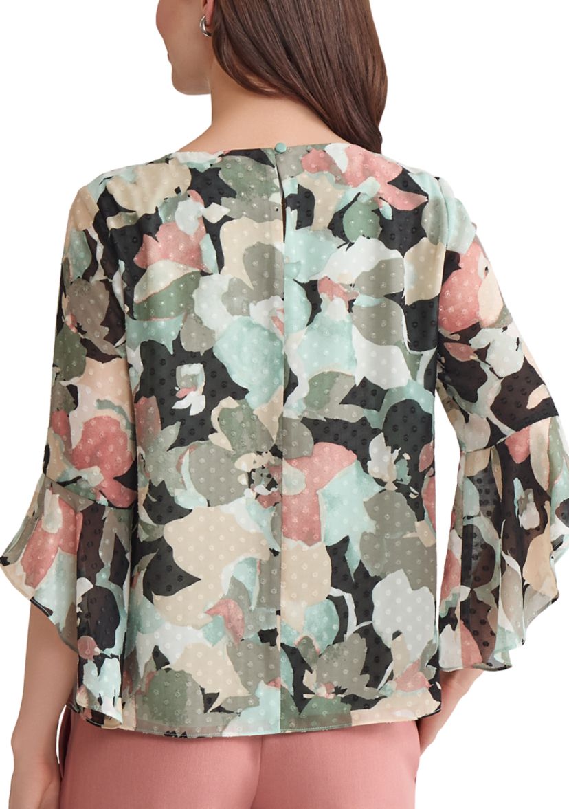 Womens Multi Floral Printed Ruffle Blouse