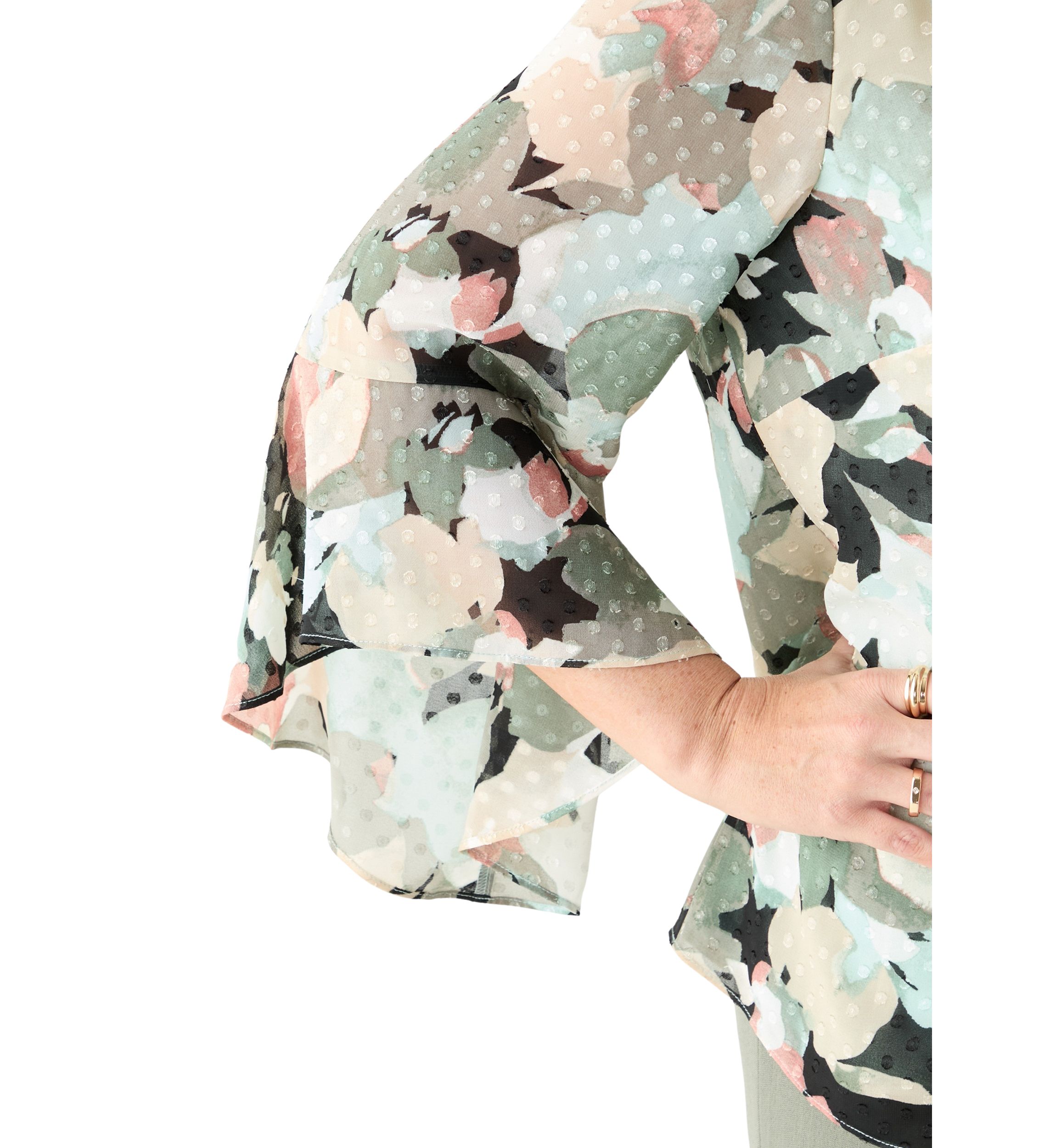 Plus Size Multi Floral Print Ruffle Sleeve Blouse