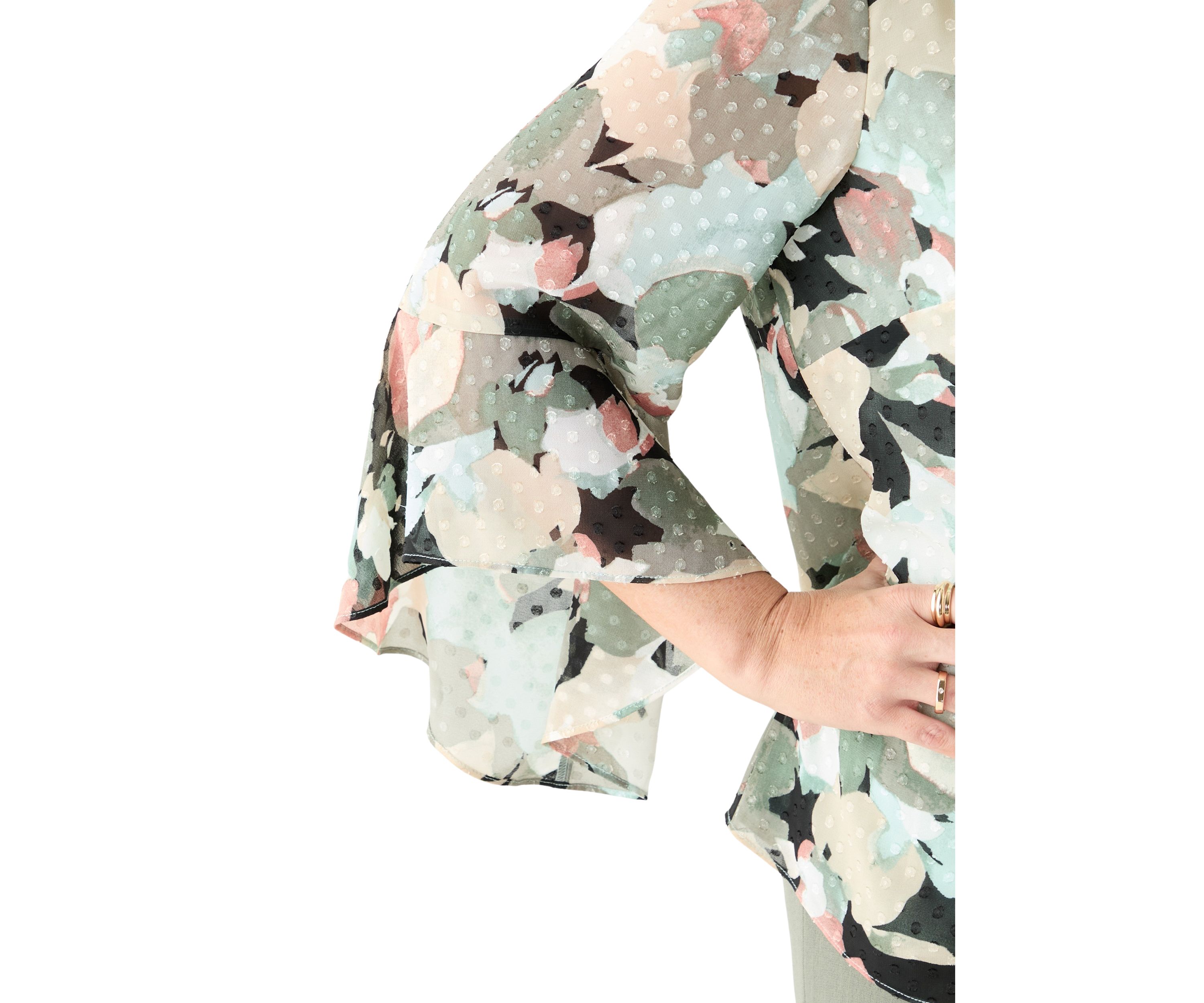Plus Size Multi Floral Print Ruffle Sleeve Blouse