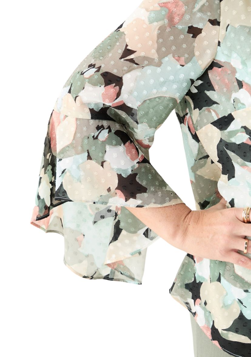 Plus Size Multi Floral Print Ruffle Sleeve Blouse
