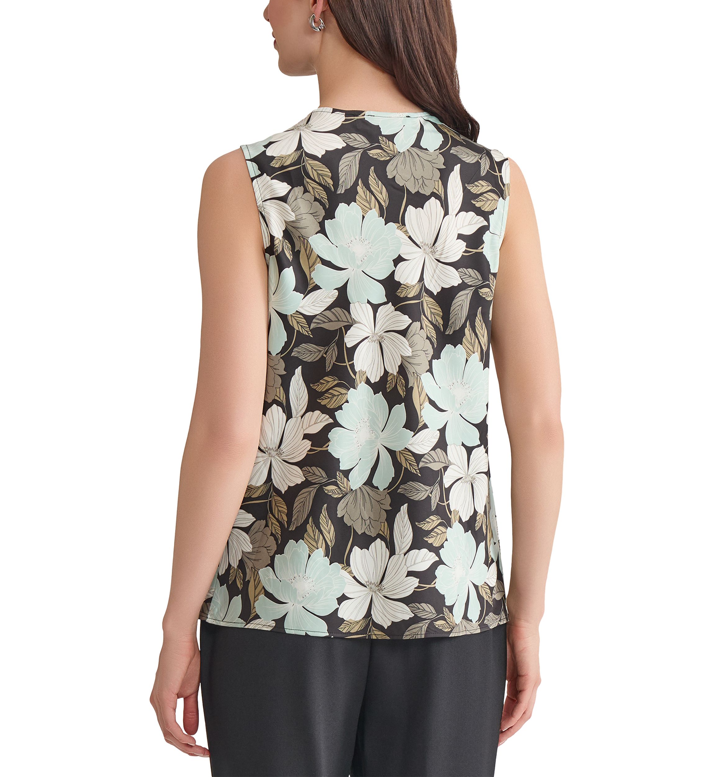 Womens Floral Printed Cowl Neck Sleeveless Blouse