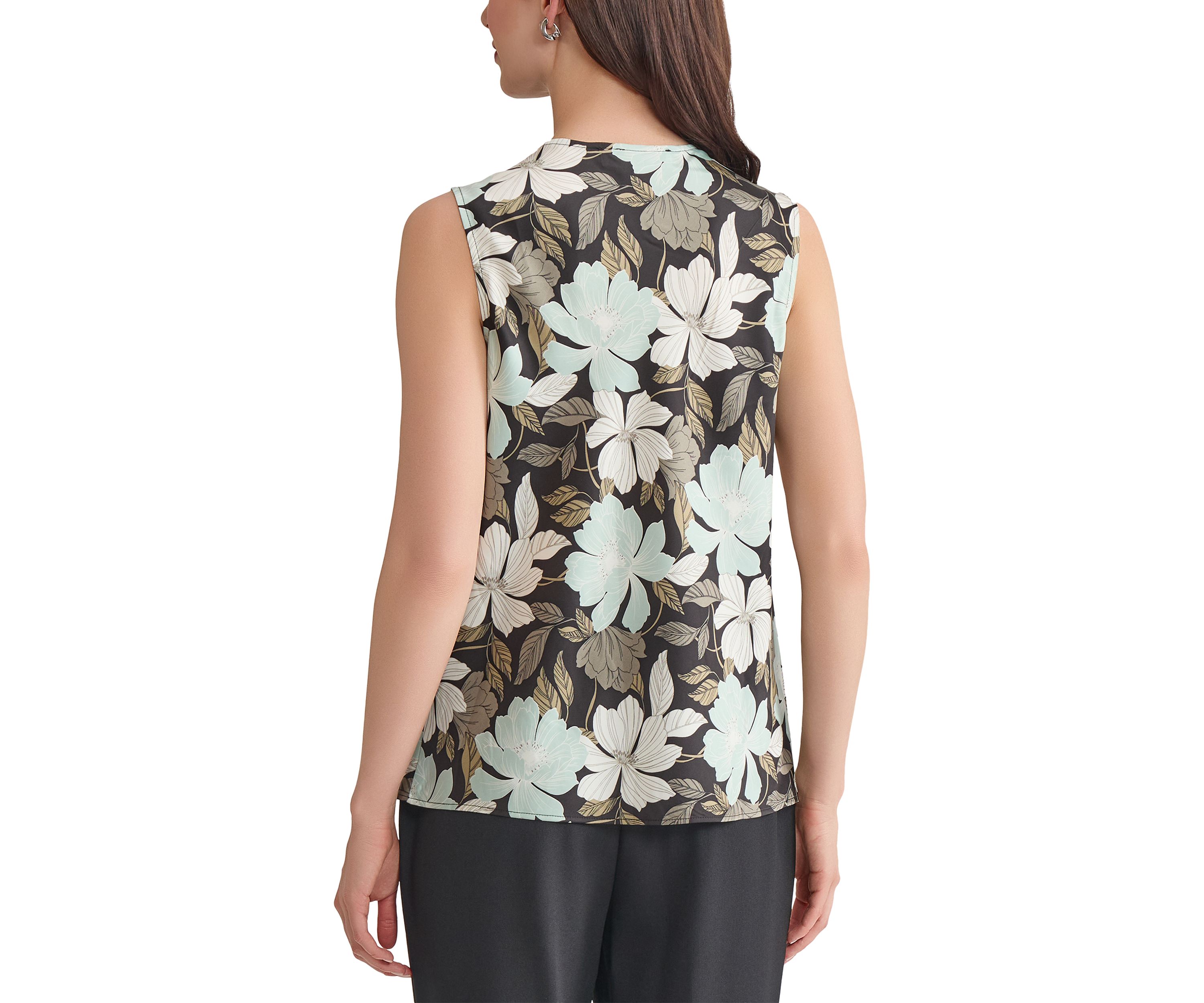 Womens Floral Printed Cowl Neck Sleeveless Blouse