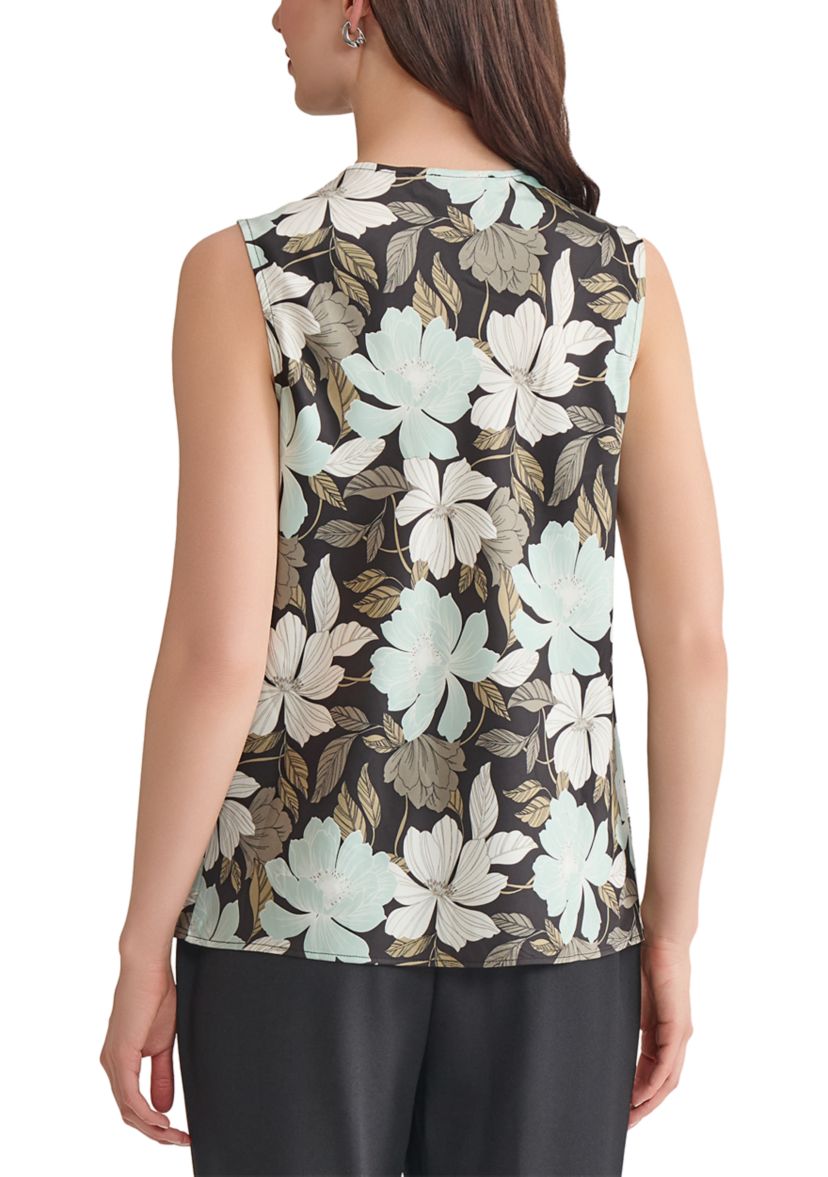 Womens Floral Printed Cowl Neck Sleeveless Blouse