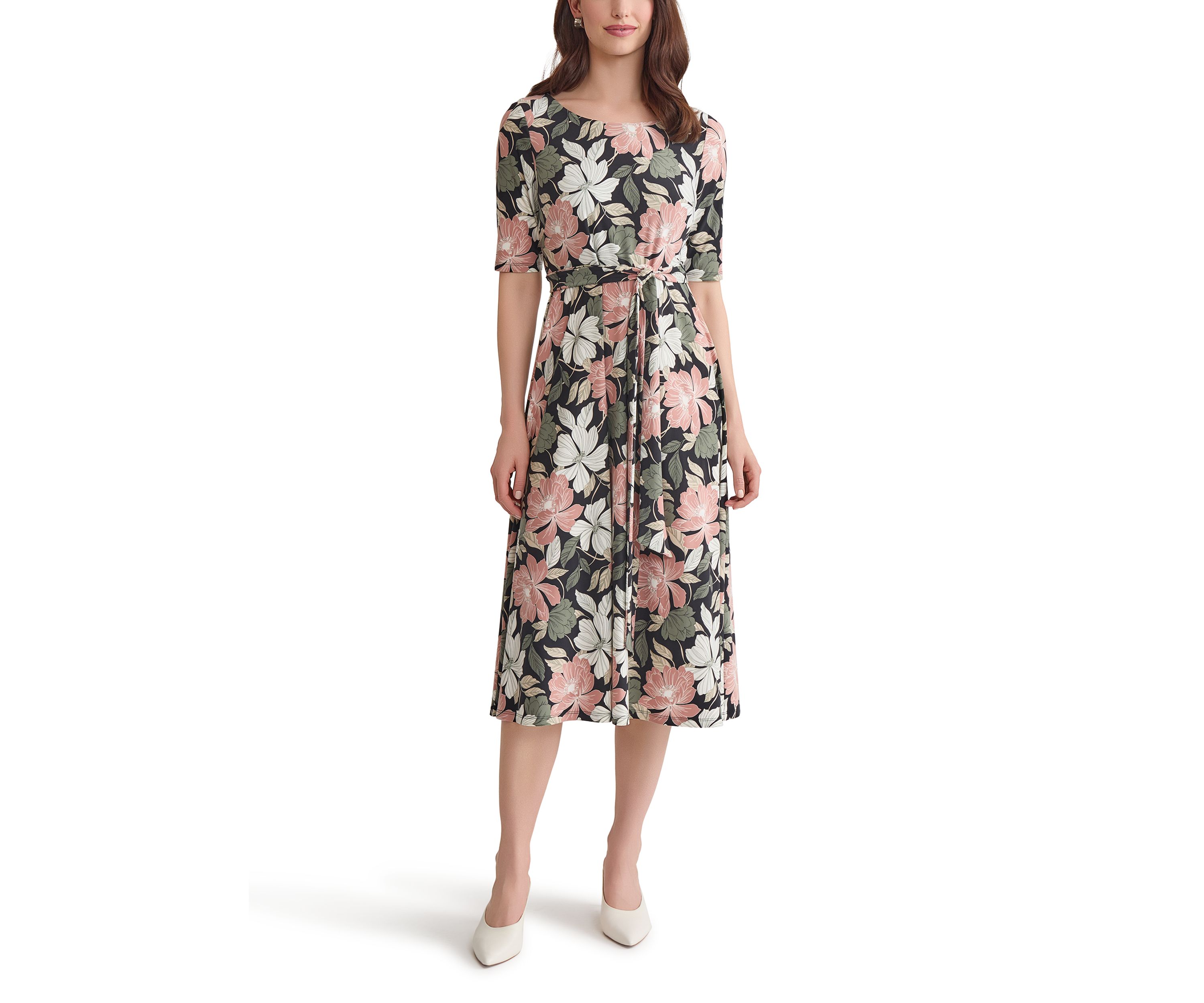 Petite Floral Printed Fit and Flare Dress