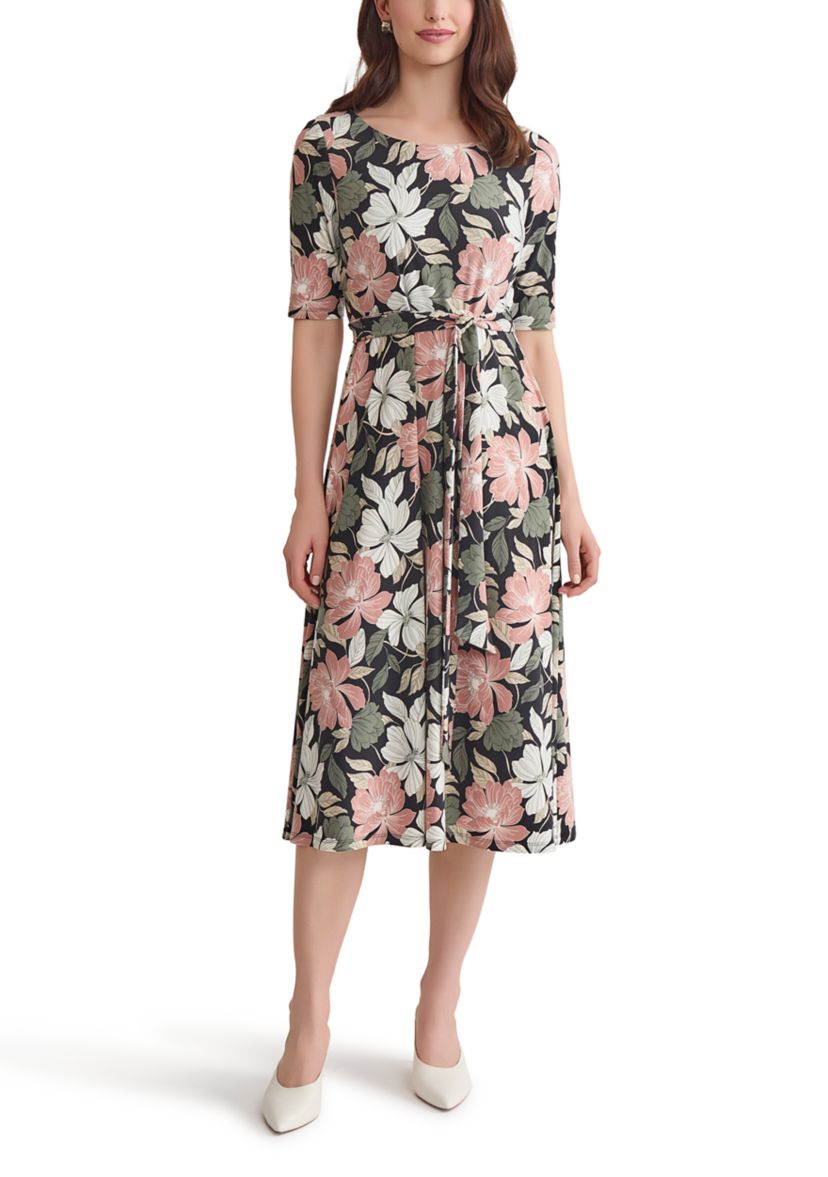 Petite Floral Printed Fit and Flare Dress