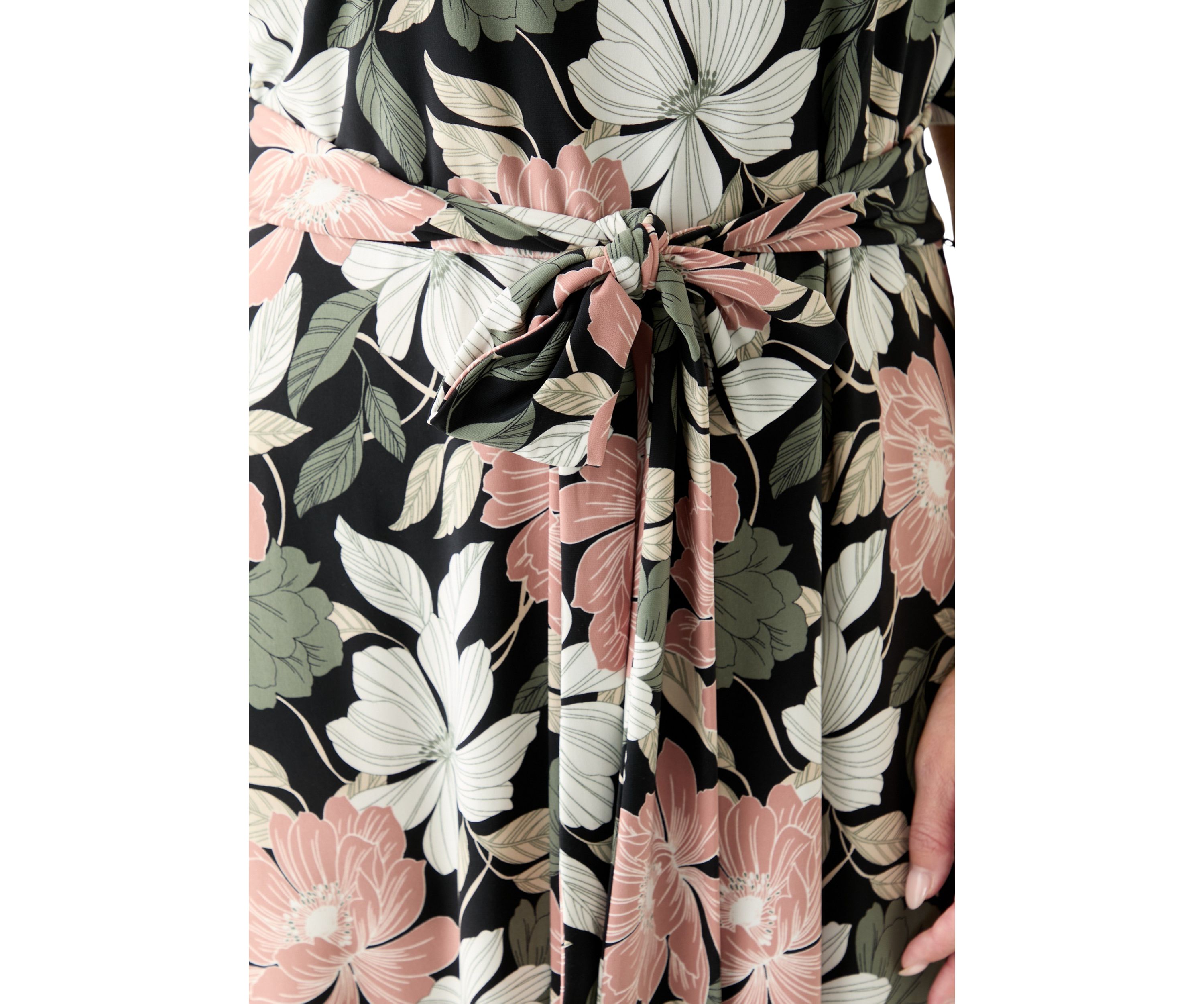 Plus Size Floral Print Elbow Sleeve Dress 