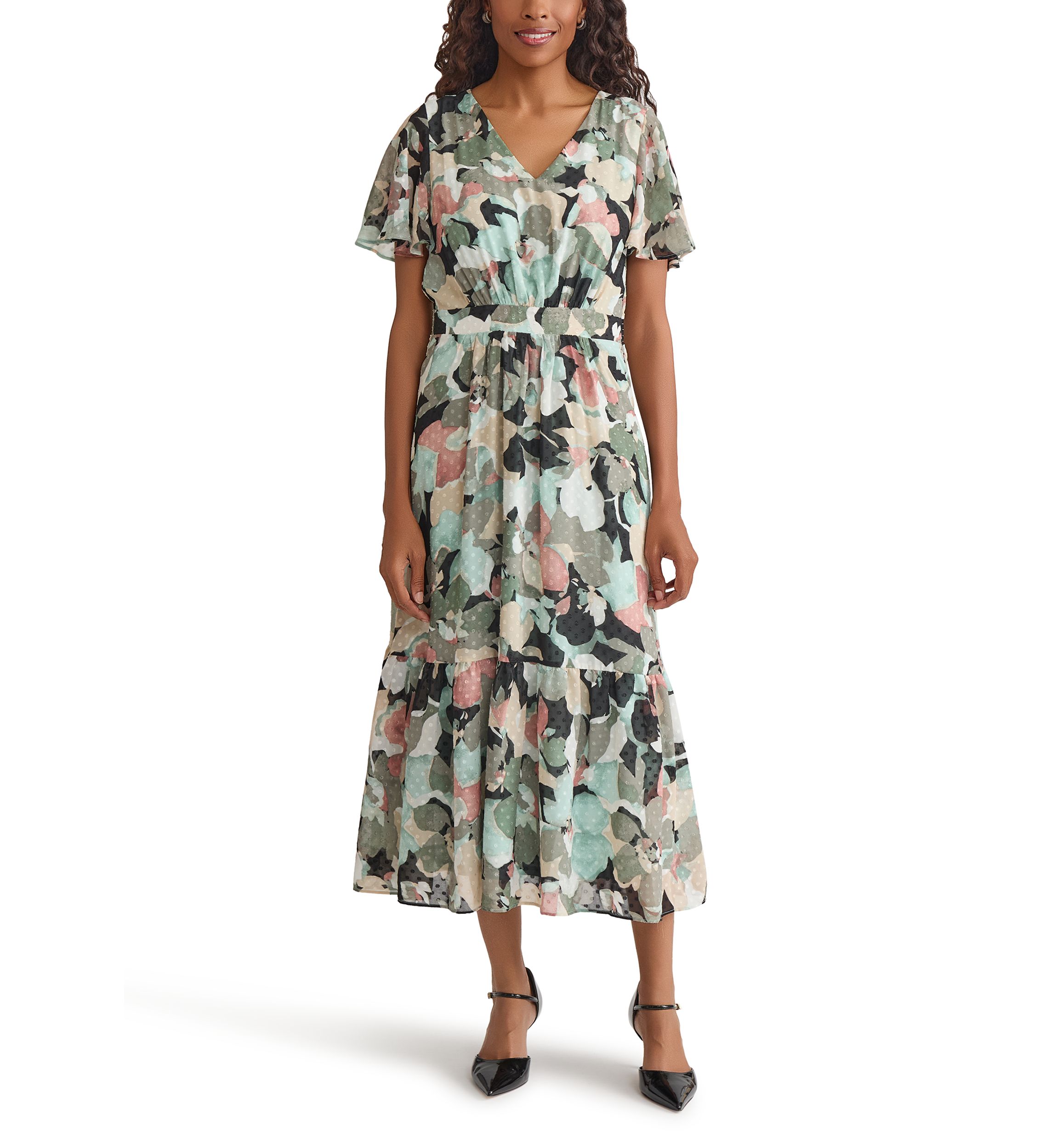 Womens Multi Floral Printed Clipdot Maxi Dress