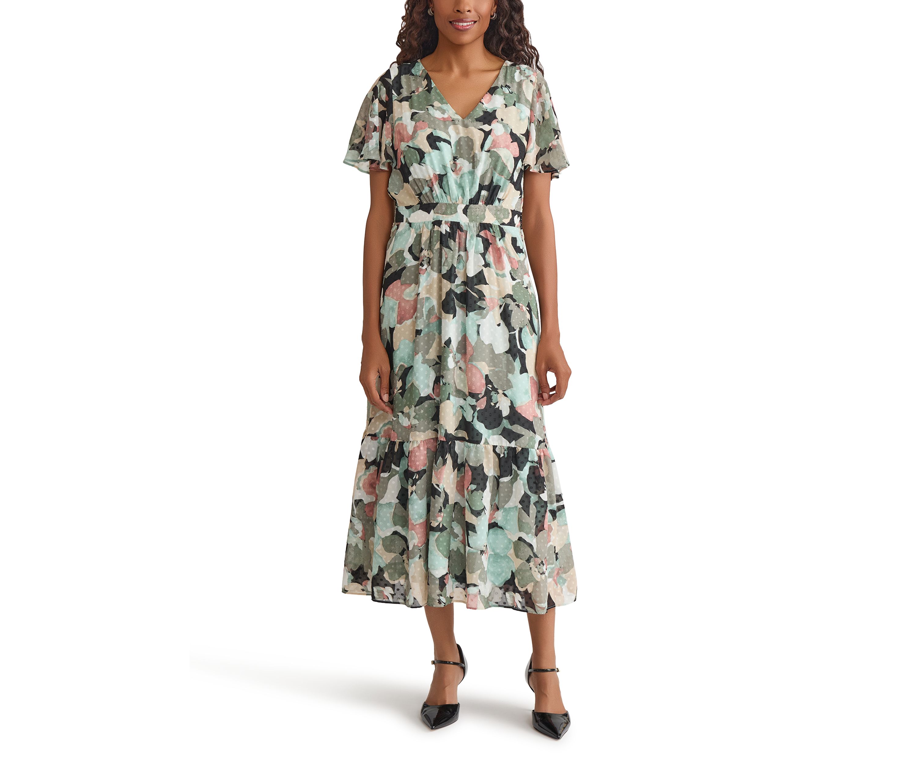 Womens Multi Floral Printed Clipdot Maxi Dress