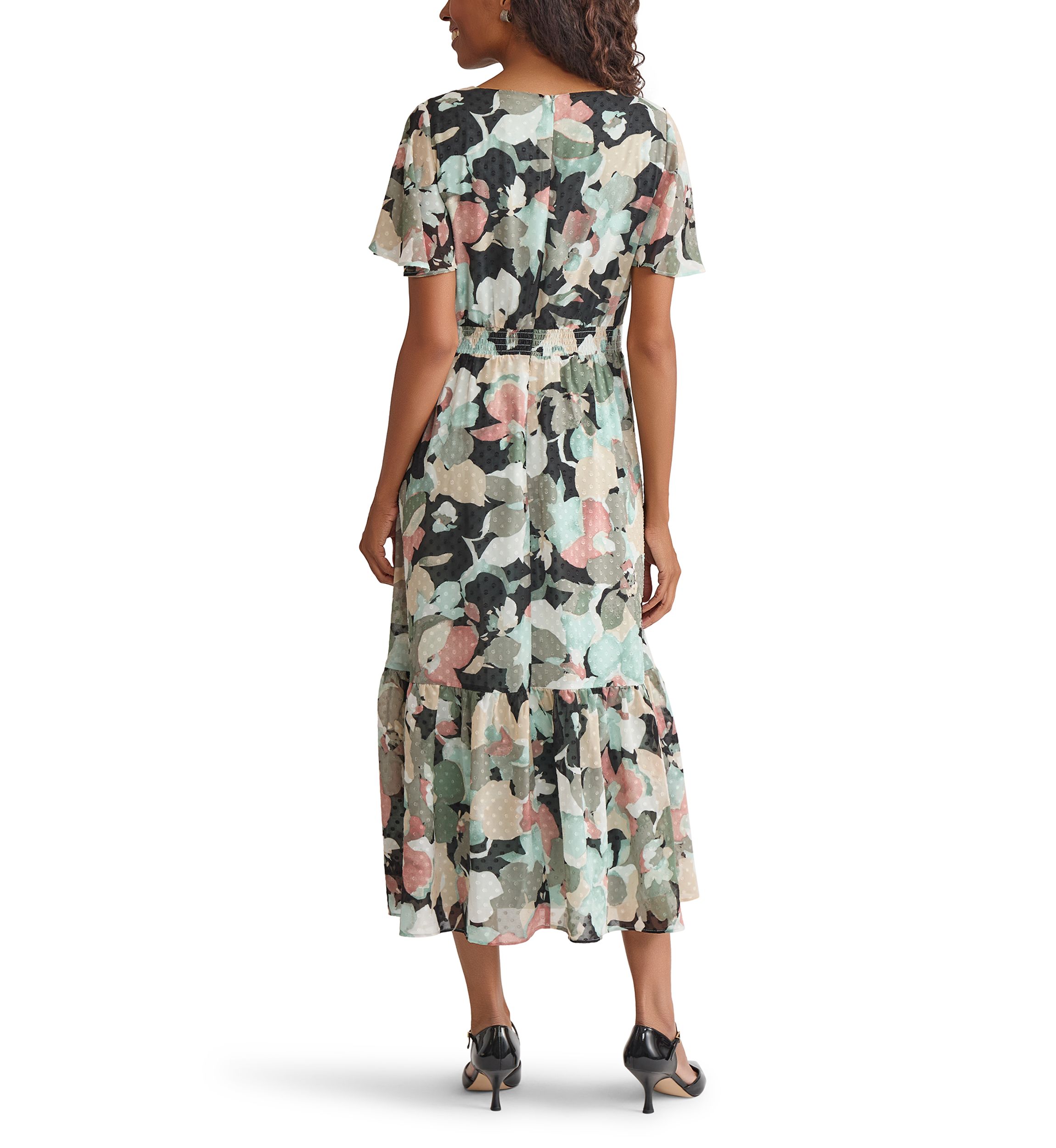Womens Multi Floral Printed Clipdot Maxi Dress