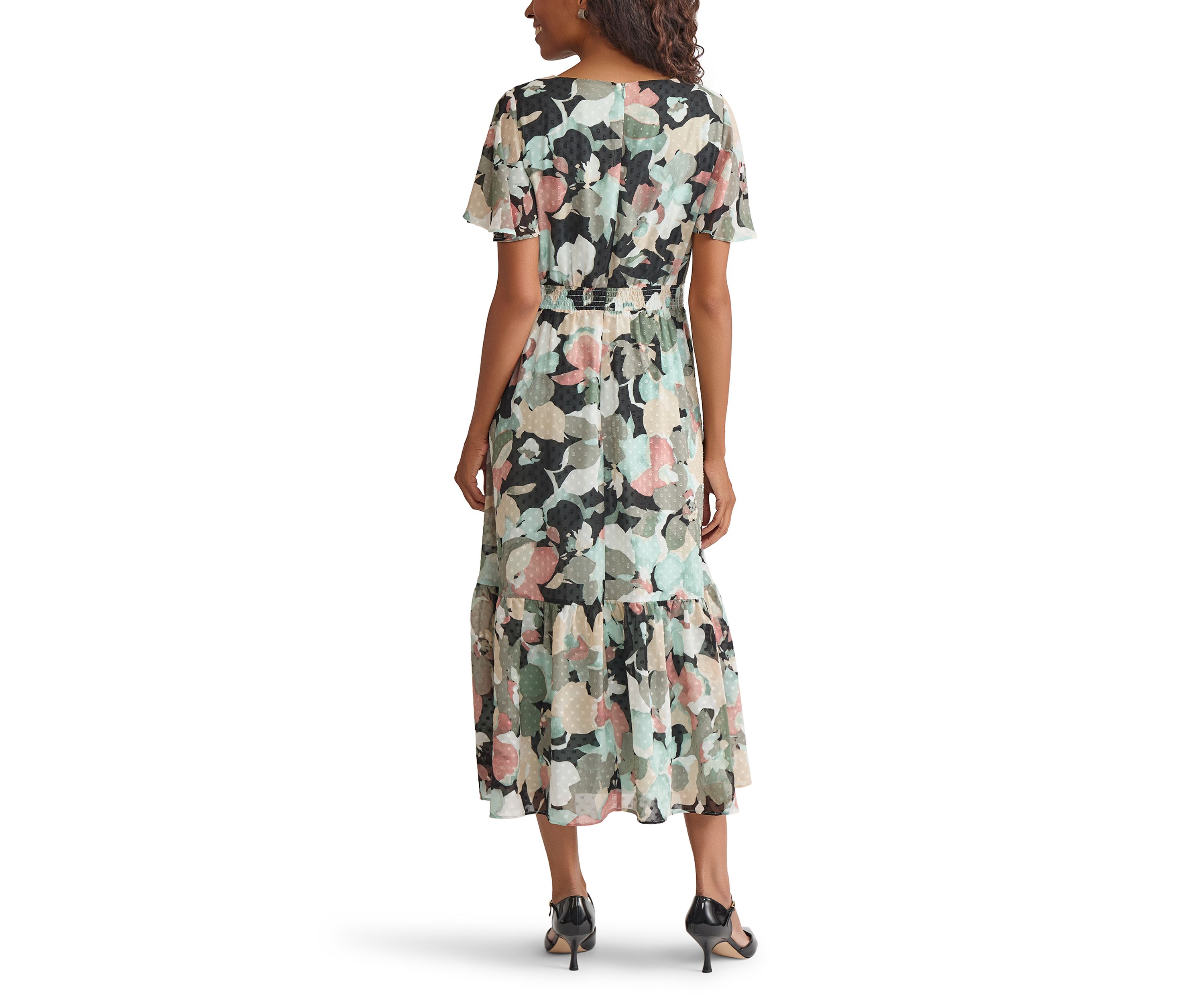 Womens Multi Floral Printed Clipdot Maxi Dress