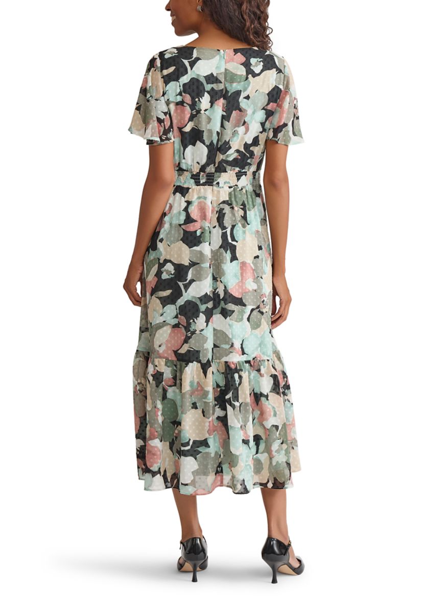 Womens Multi Floral Printed Clipdot Maxi Dress