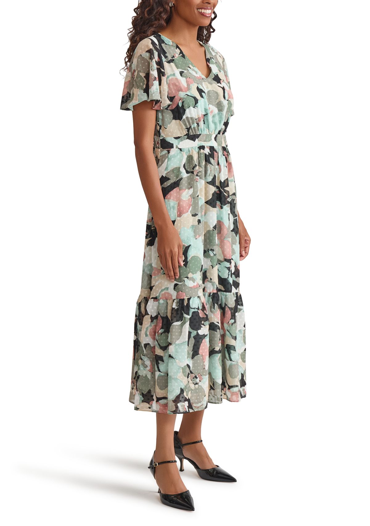 Womens Multi Floral Printed Clipdot Maxi Dress
