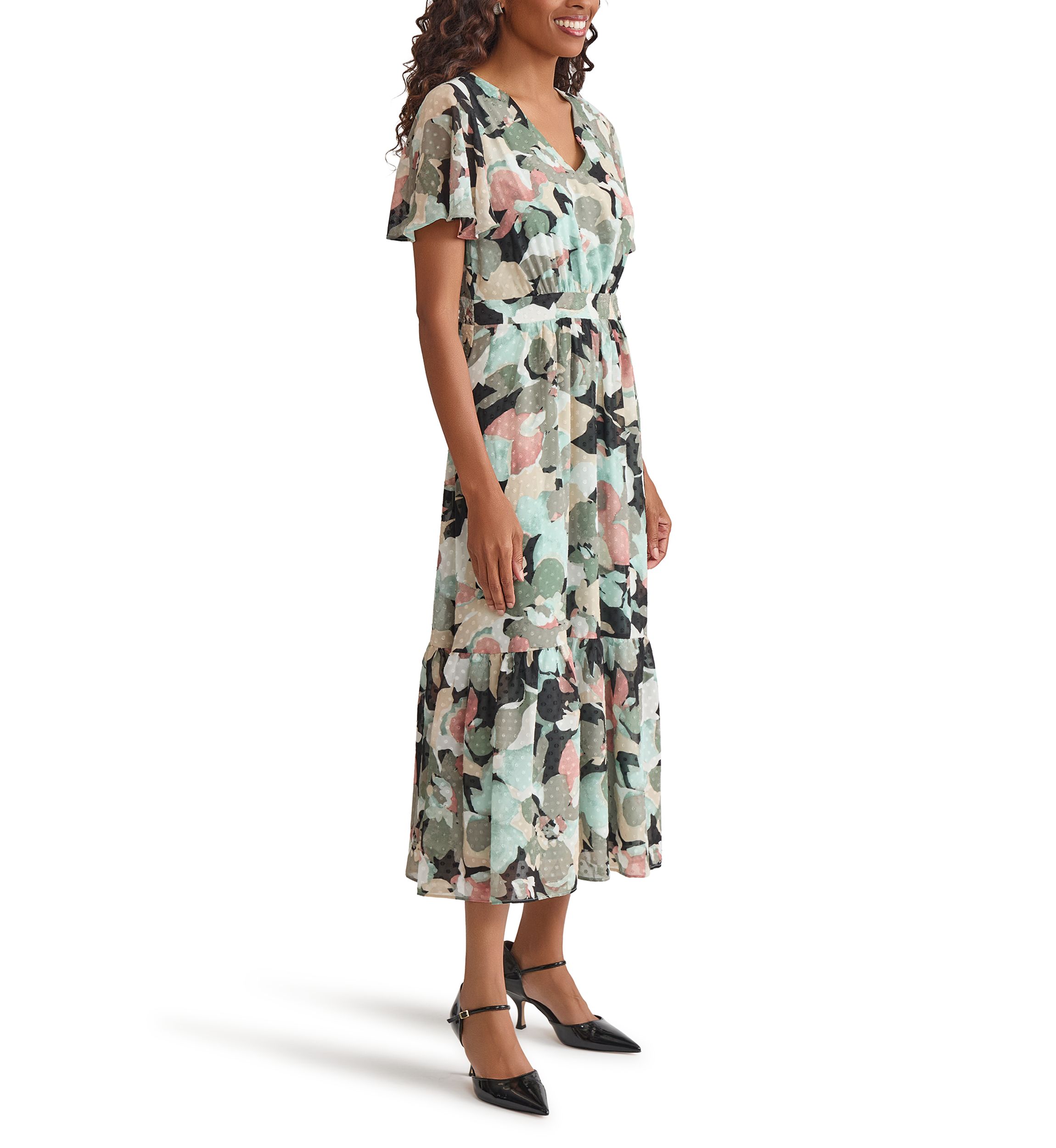 Womens Multi Floral Printed Clipdot Maxi Dress