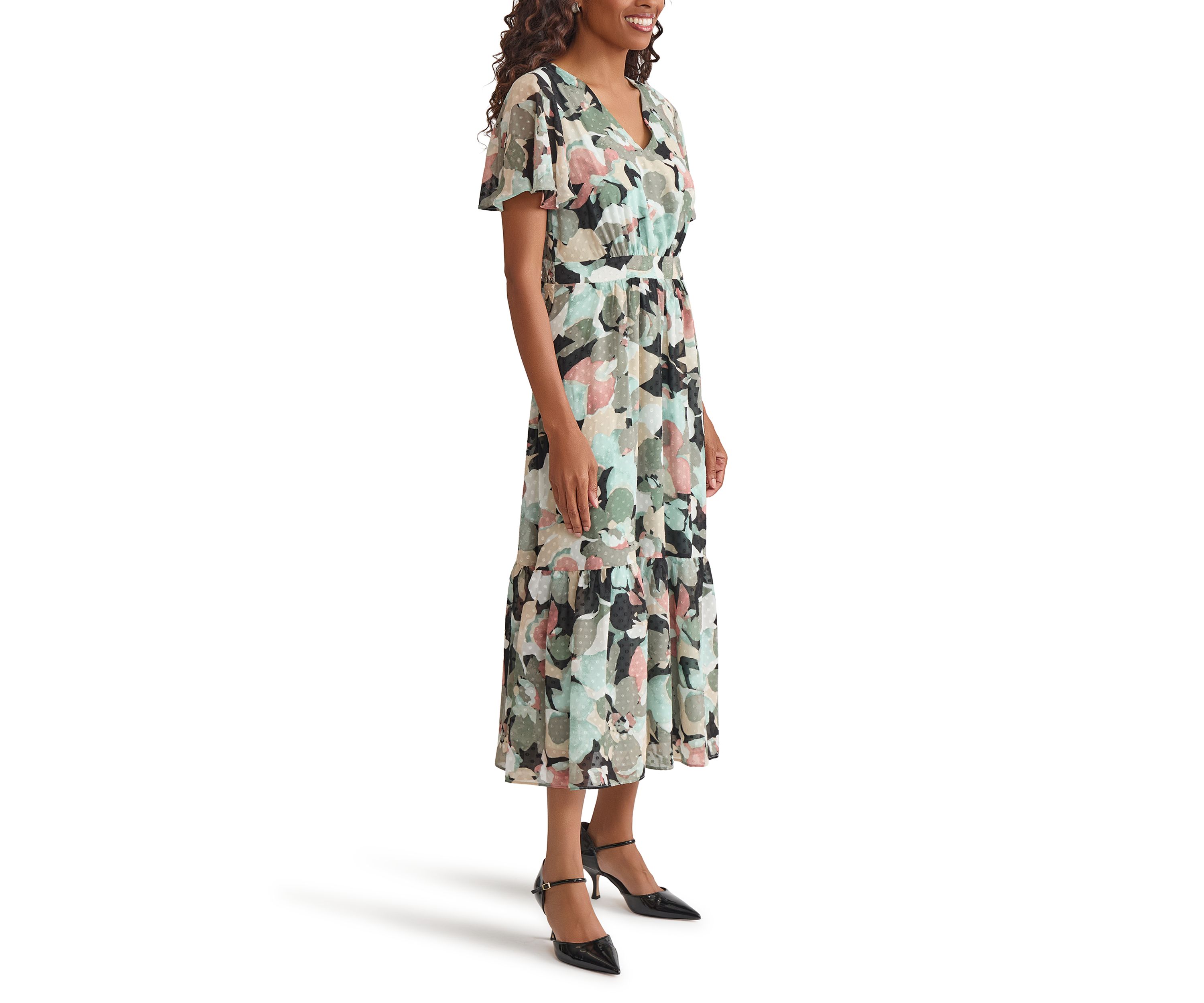 Womens Multi Floral Printed Clipdot Maxi Dress