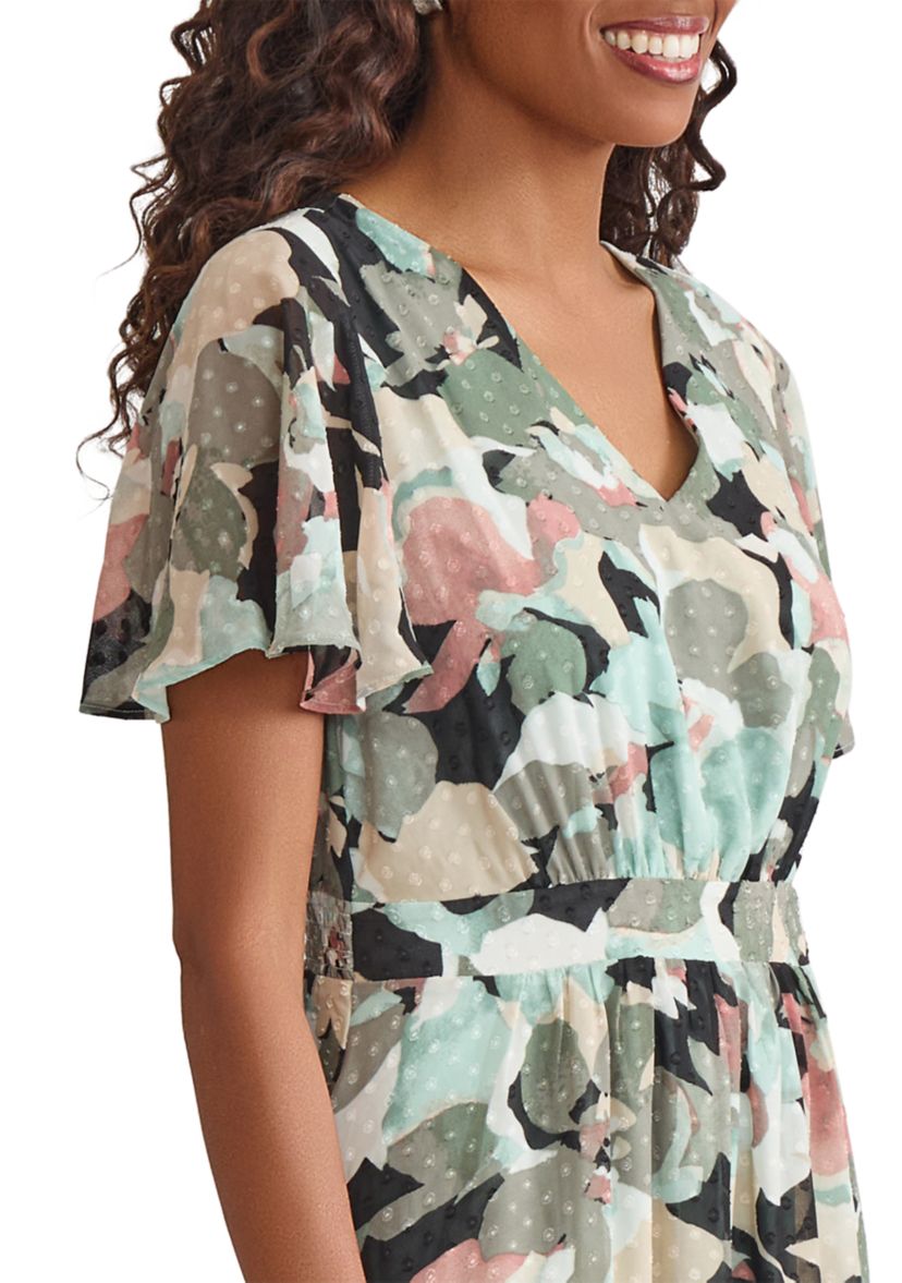 Womens Multi Floral Printed Clipdot Maxi Dress
