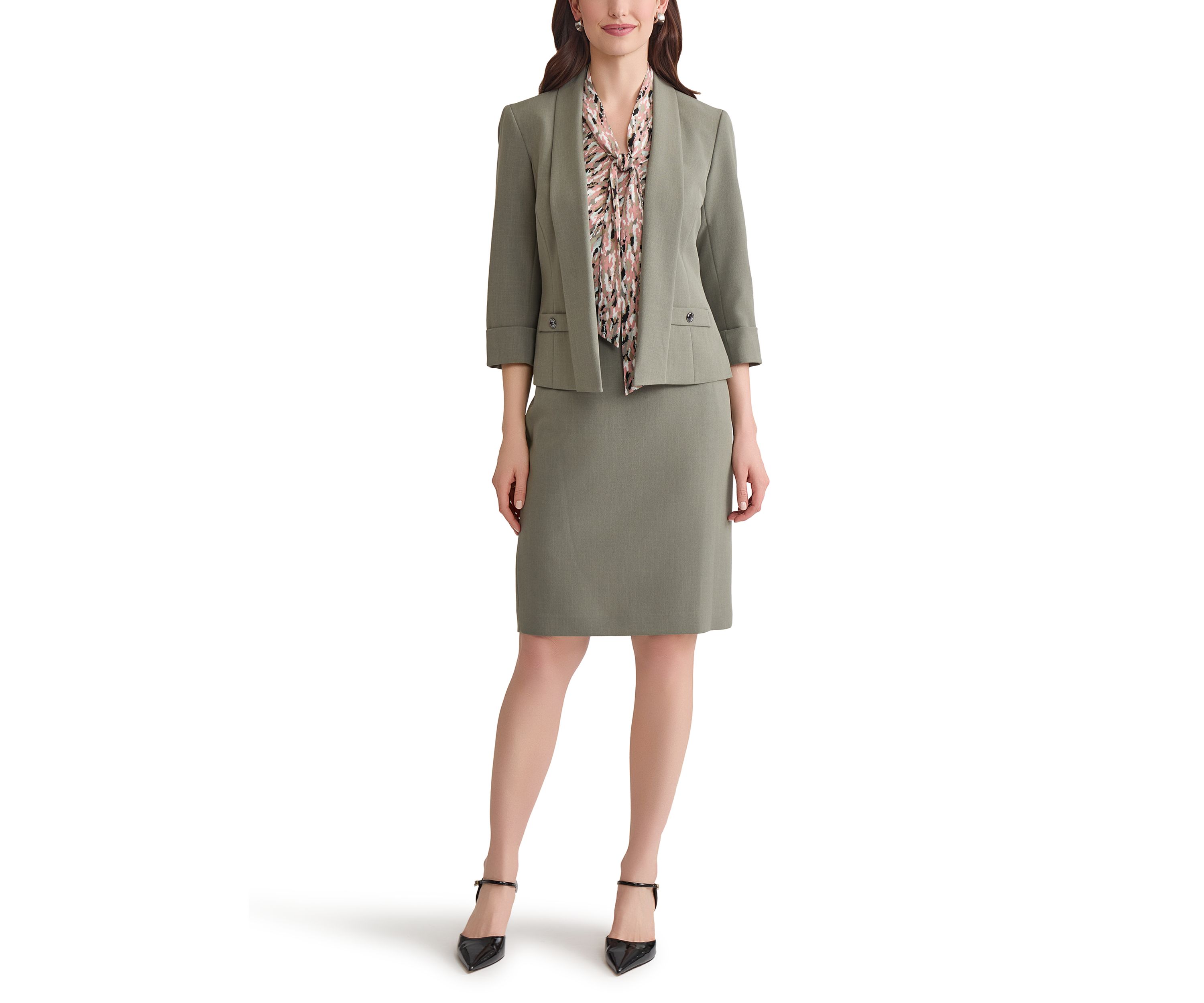 Womens Stretch Crepe Shawl Collar Open Front Suit Separate Jacket