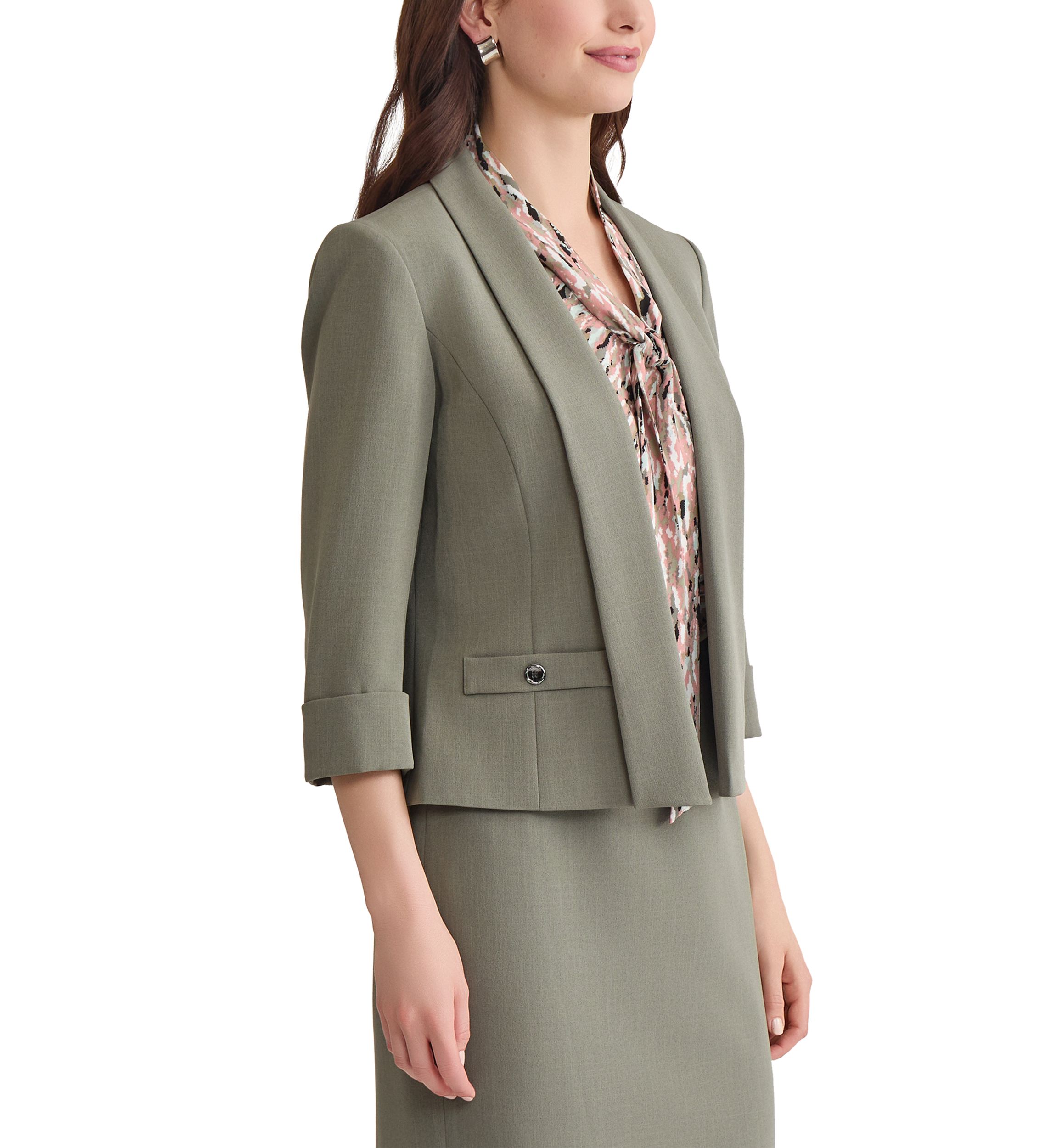 Womens Stretch Crepe Shawl Collar Open Front Suit Separate Jacket