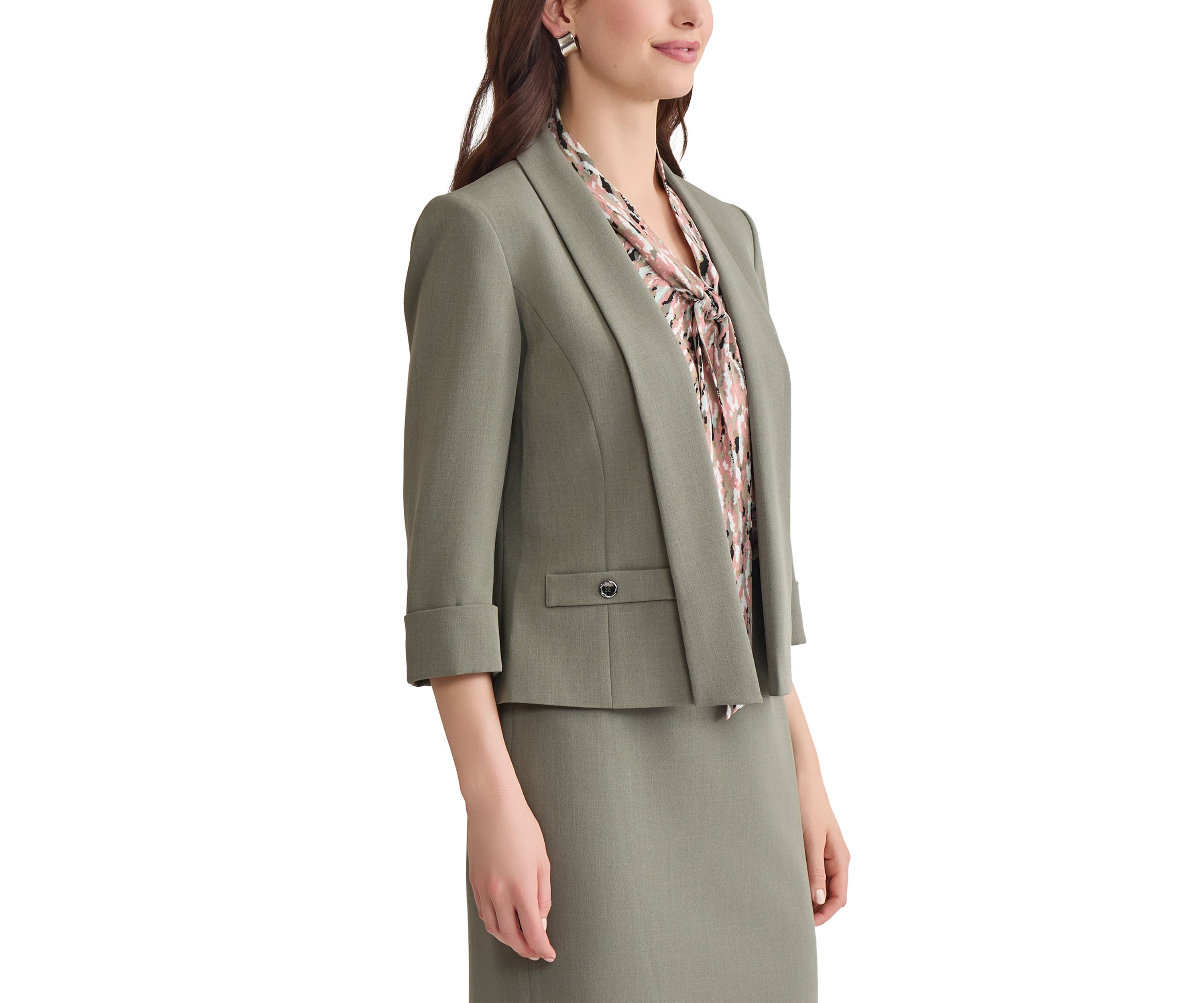 Womens Stretch Crepe Shawl Collar Open Front Suit Separate Jacket