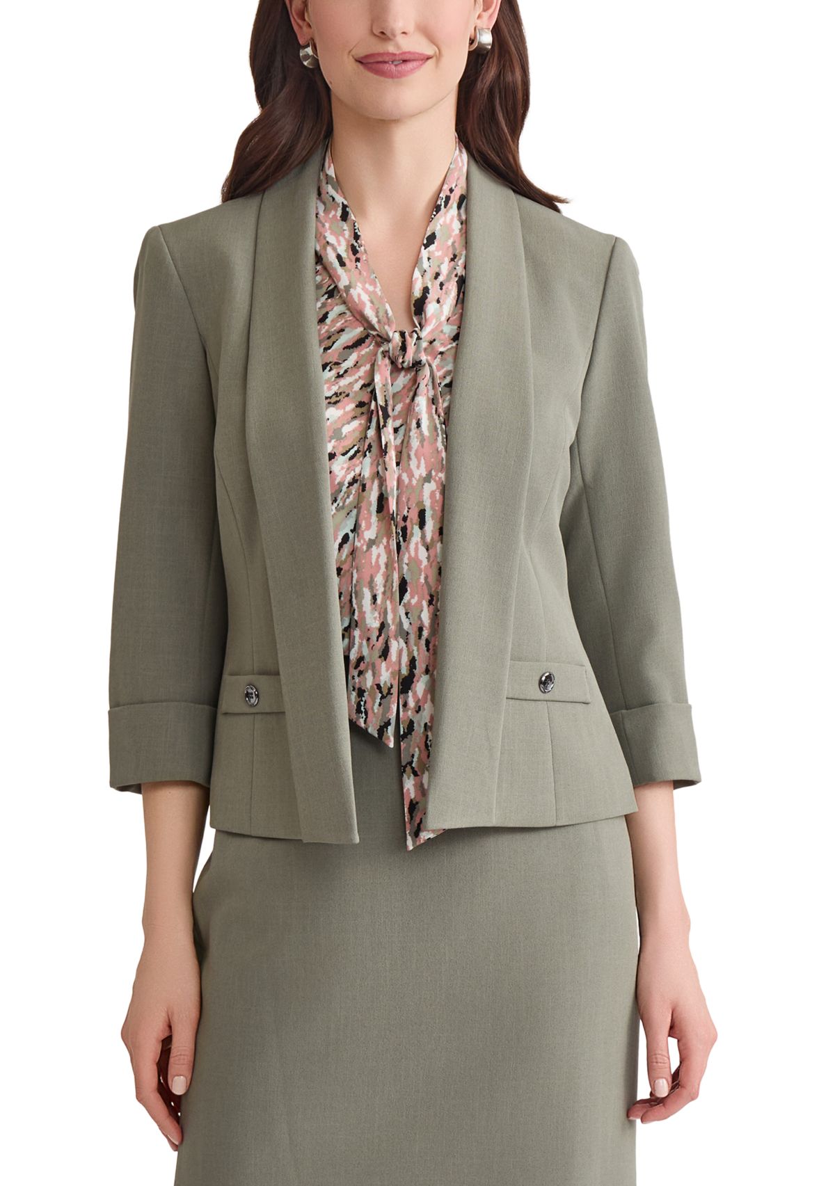 Womens Stretch Crepe Shawl Collar Open Front Suit Separate Jacket