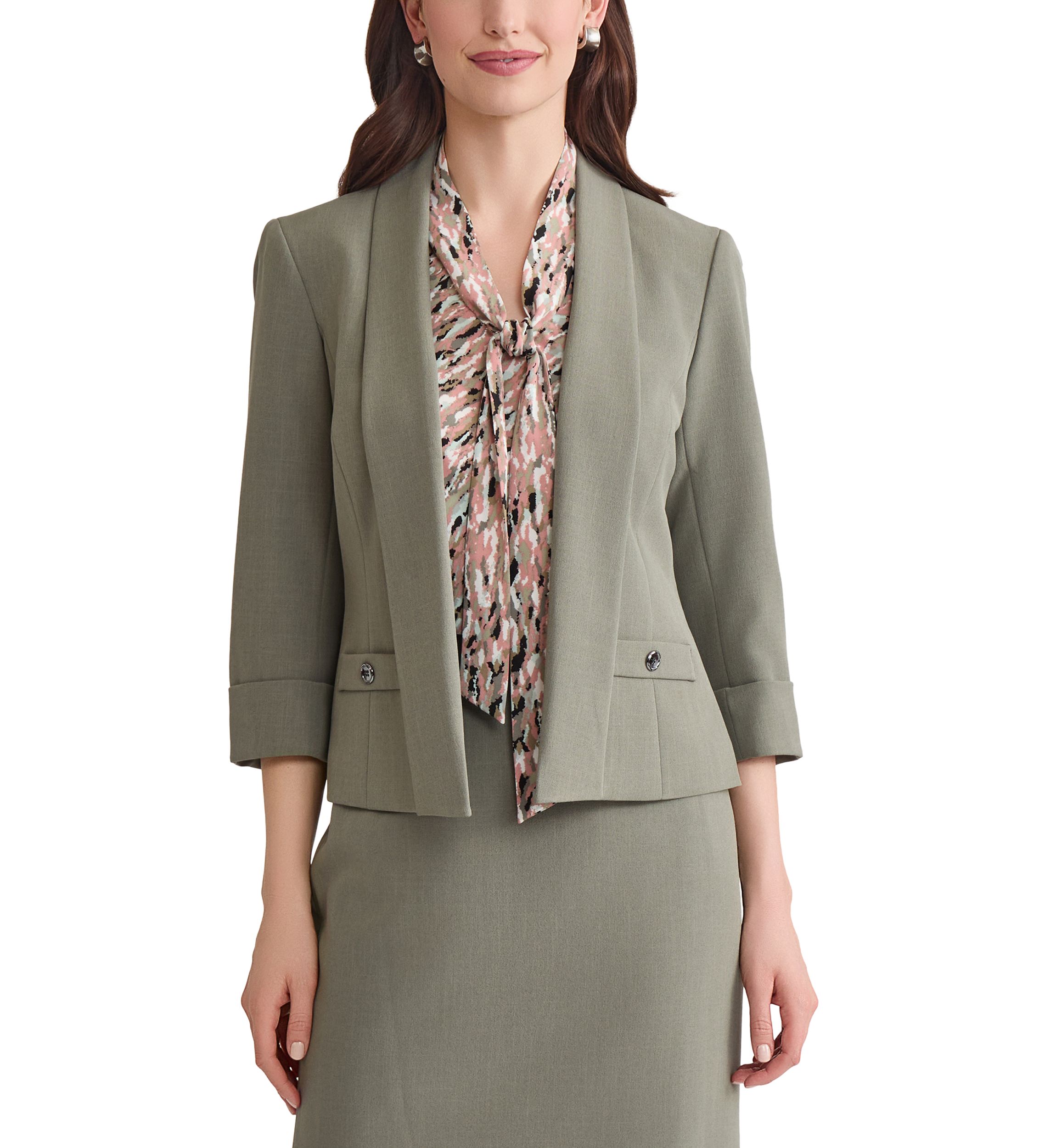 Womens Stretch Crepe Shawl Collar Open Front Suit Separate Jacket