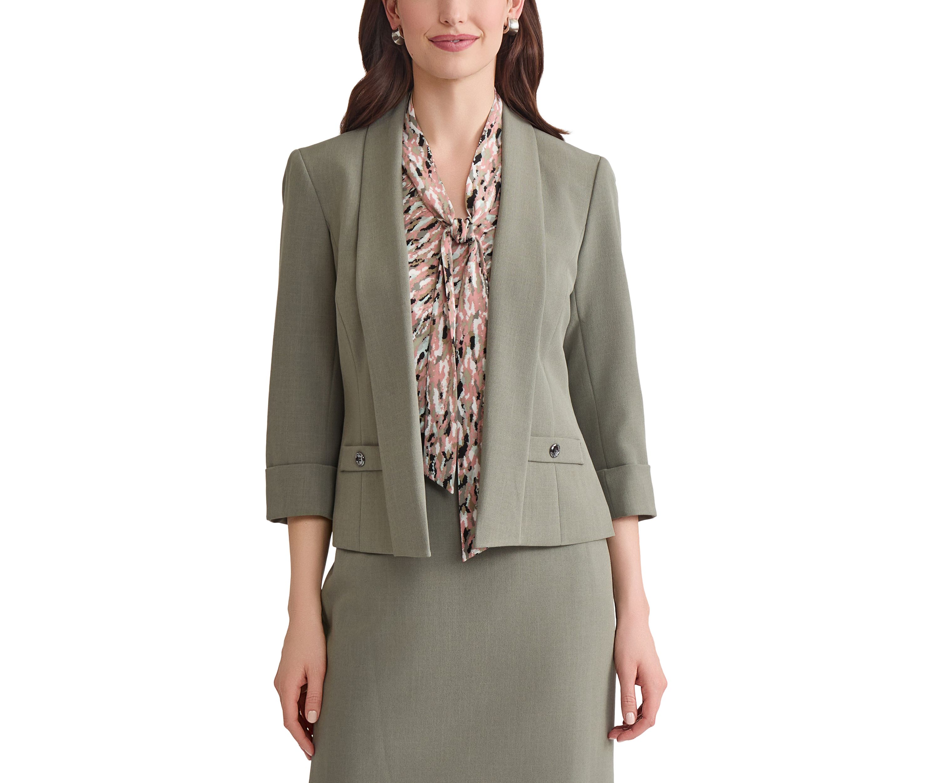 Womens Stretch Crepe Shawl Collar Open Front Suit Separate Jacket