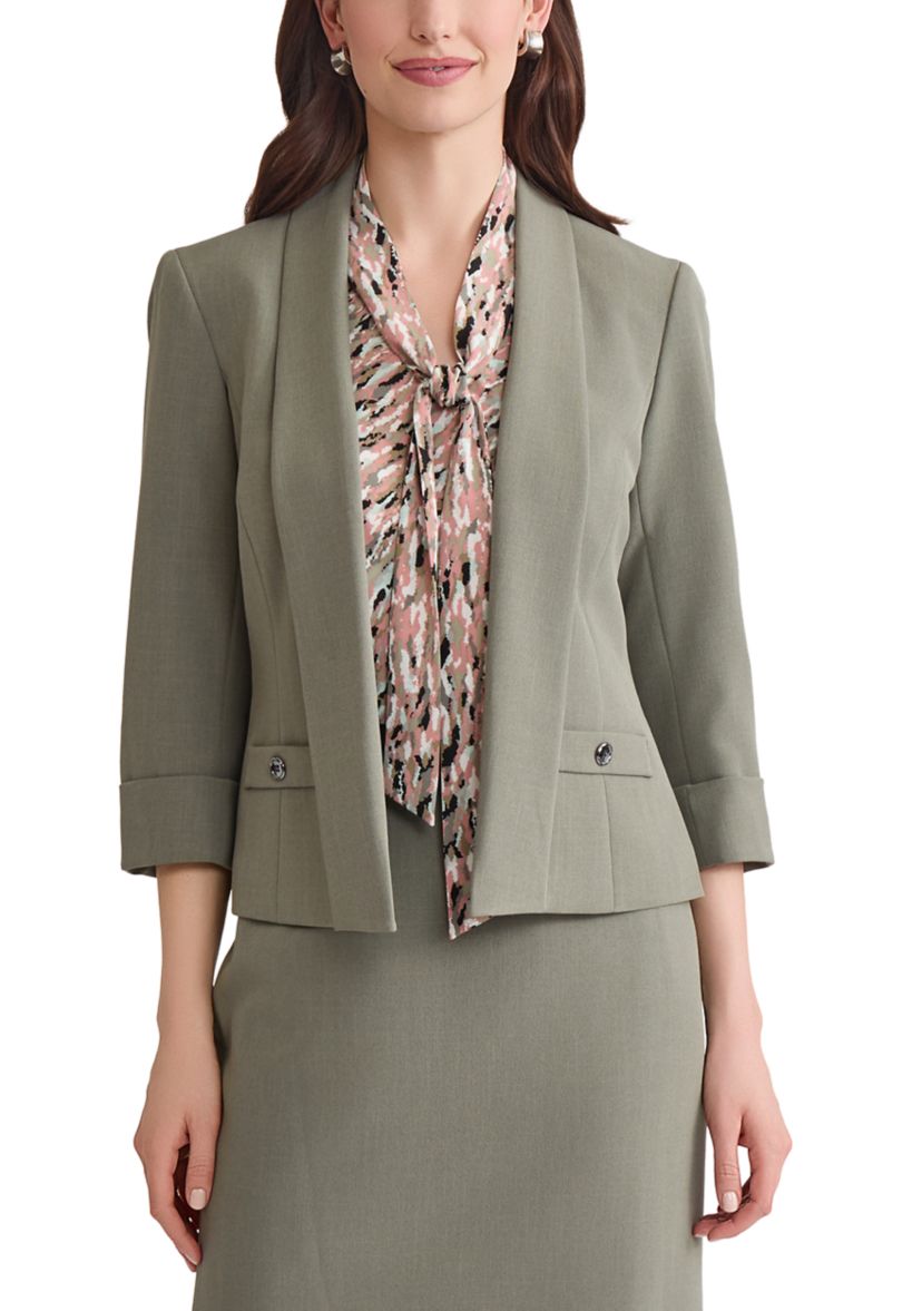 Womens Stretch Crepe Shawl Collar Open Front Suit Separate Jacket