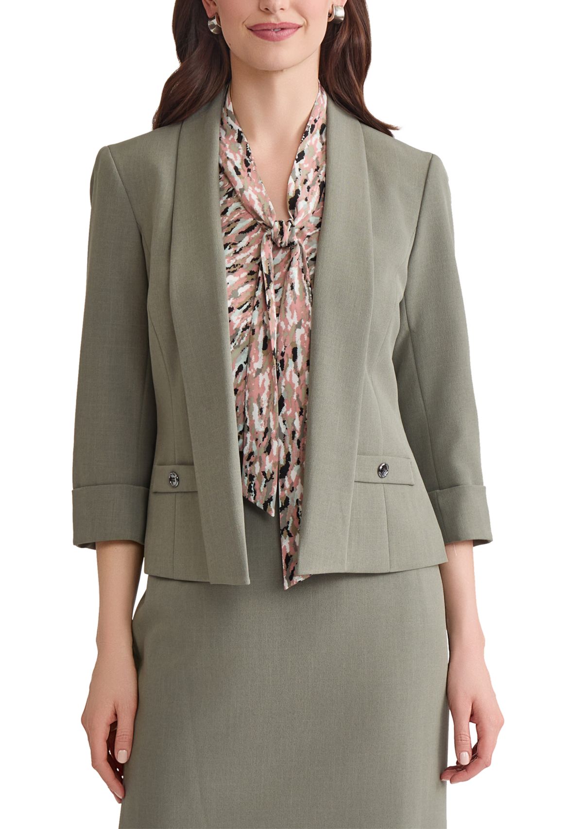 Petite Stretch Crepe Shawl Collar Open Front Jacket