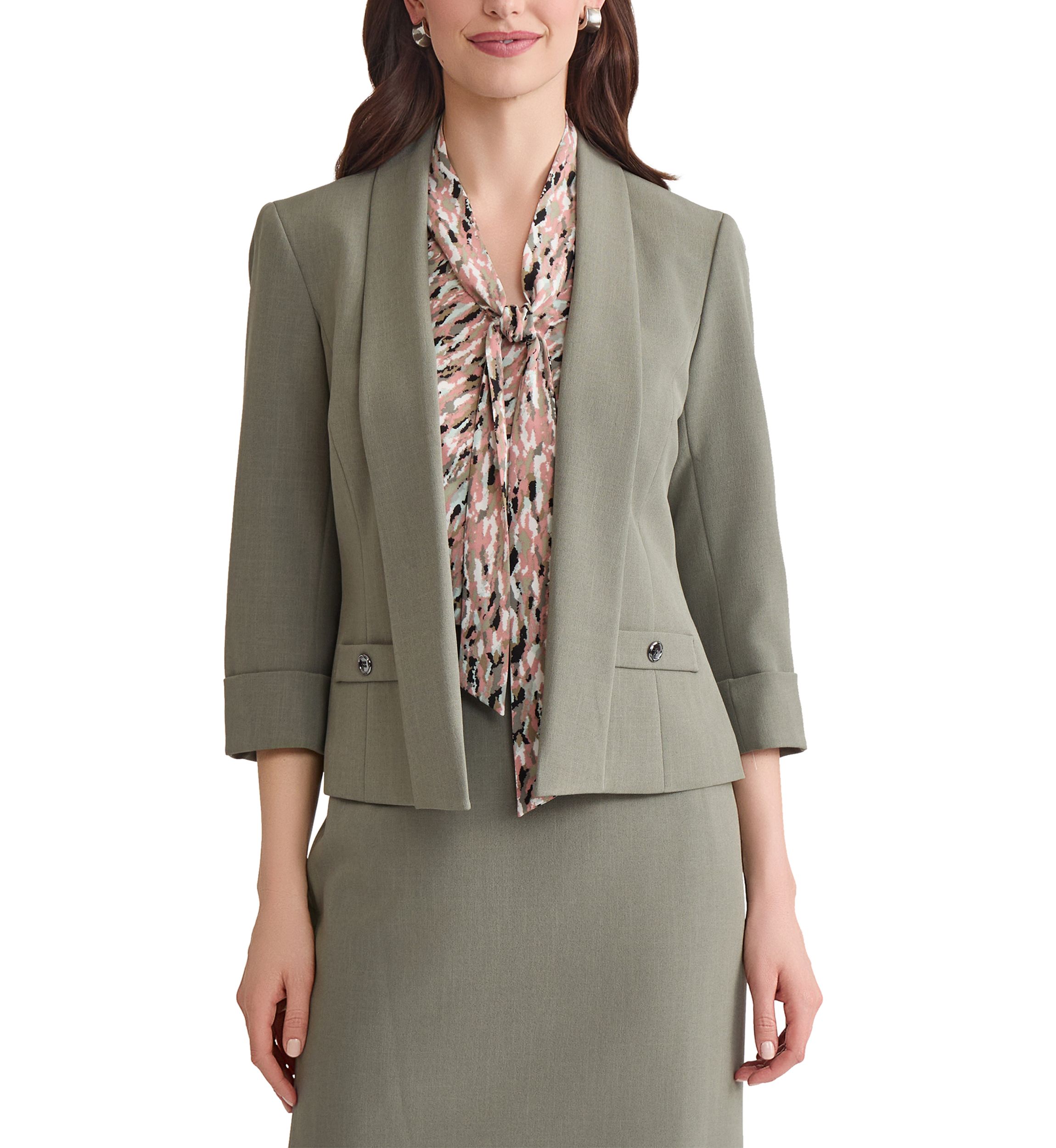 Petite Stretch Crepe Shawl Collar Open Front Jacket