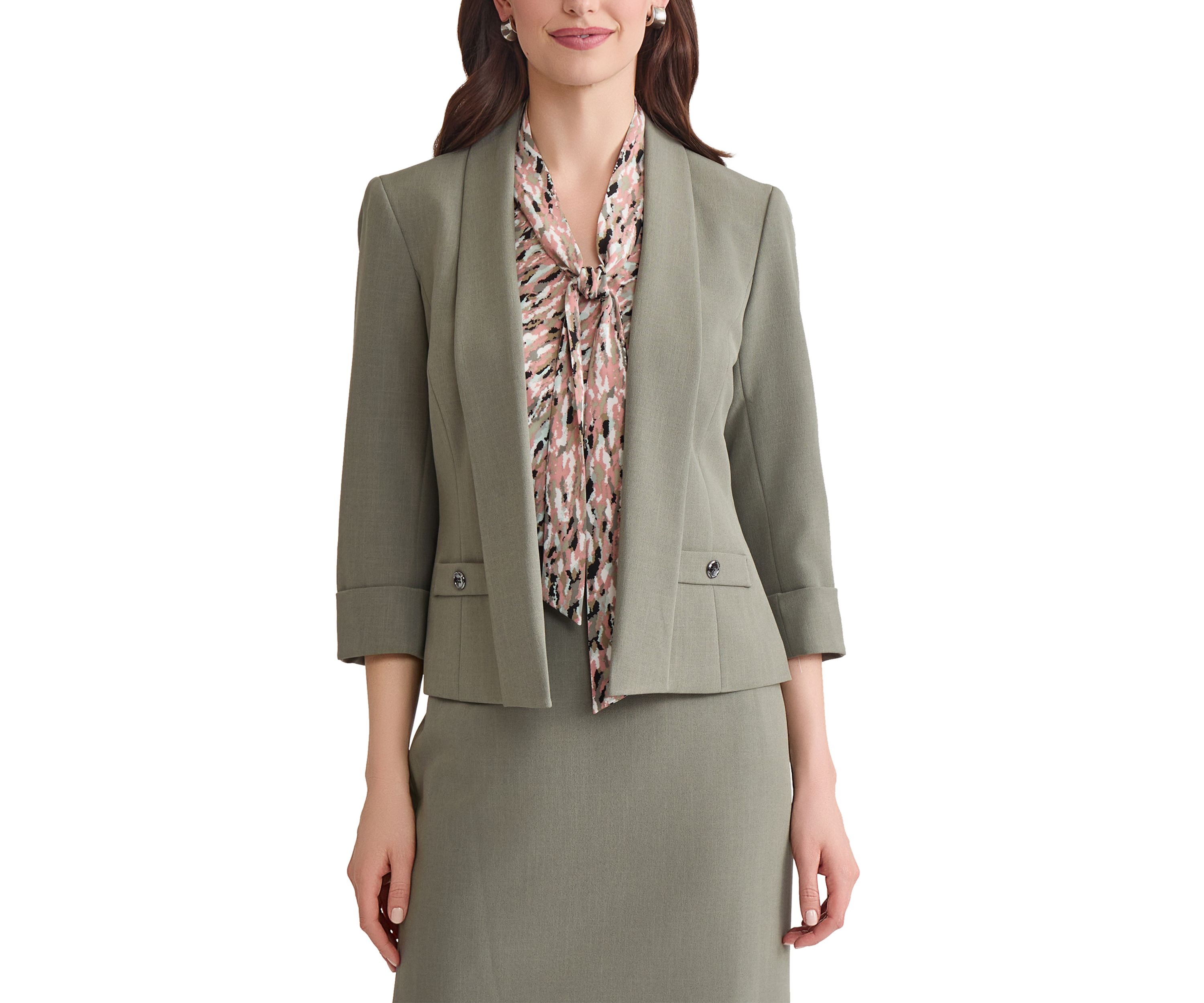Petite Stretch Crepe Shawl Collar Open Front Jacket