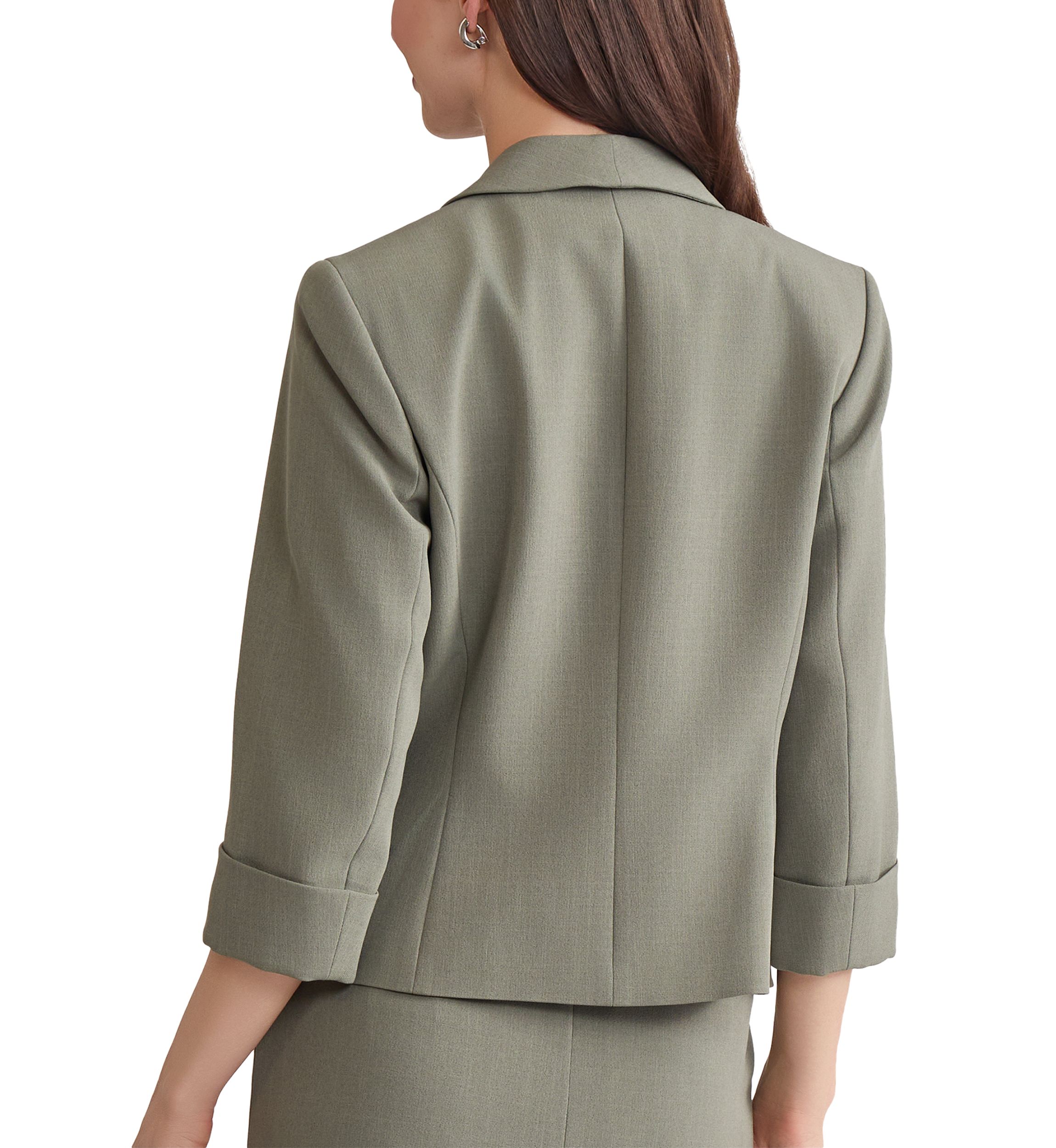 Petite Stretch Crepe Shawl Collar Open Front Jacket