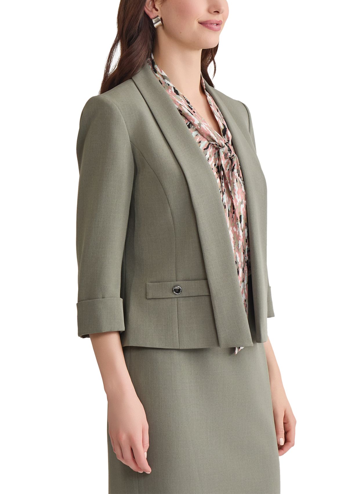 Petite Stretch Crepe Shawl Collar Open Front Jacket