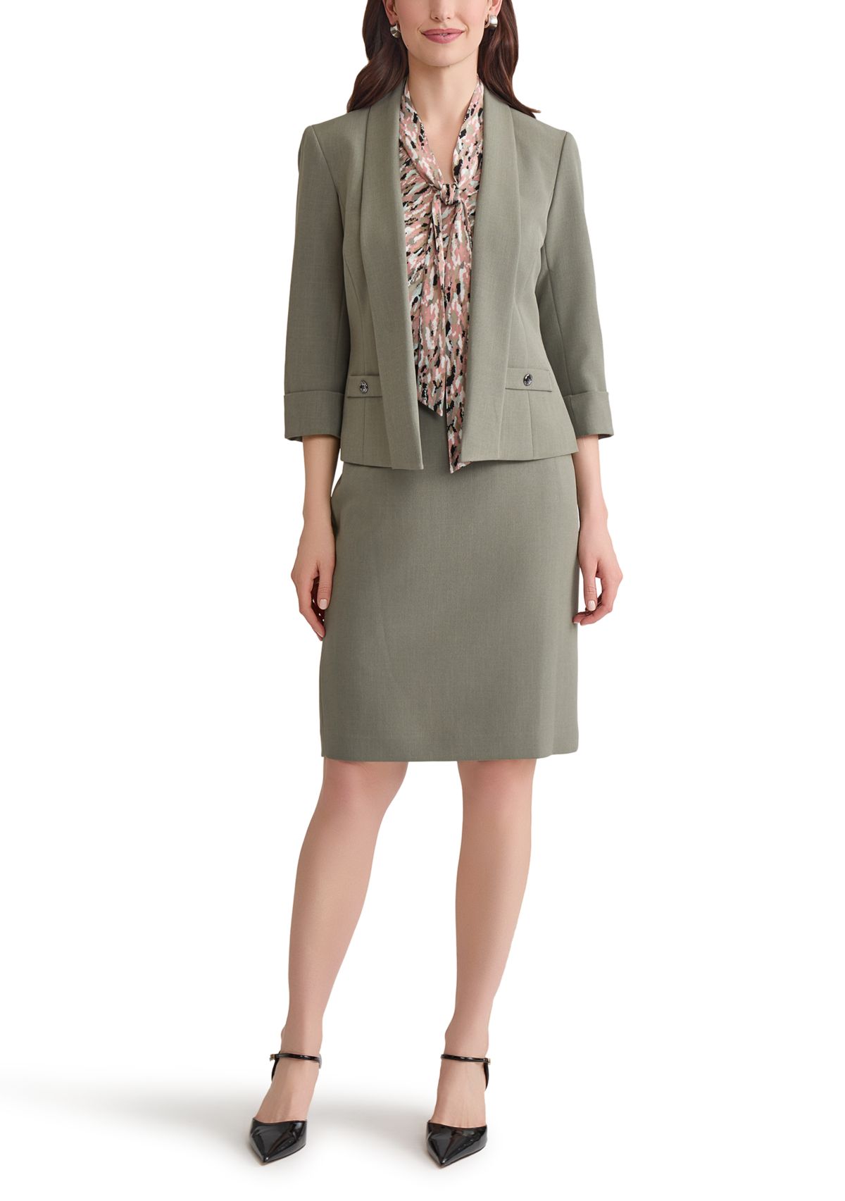 Petite Stretch Crepe Shawl Collar Open Front Jacket