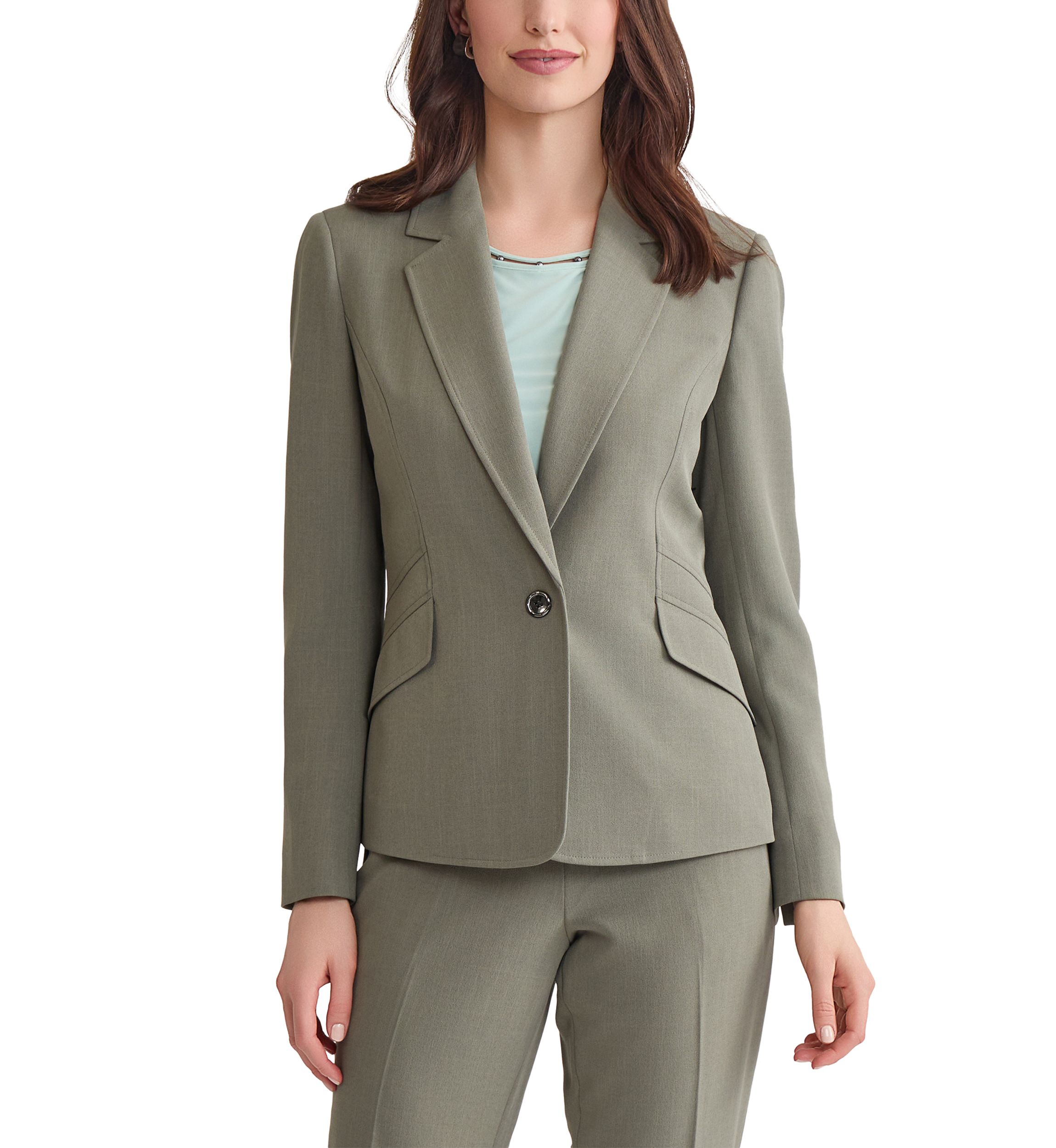 Womens Stretch Crepe One Button Seamed Suit Separate Jacket