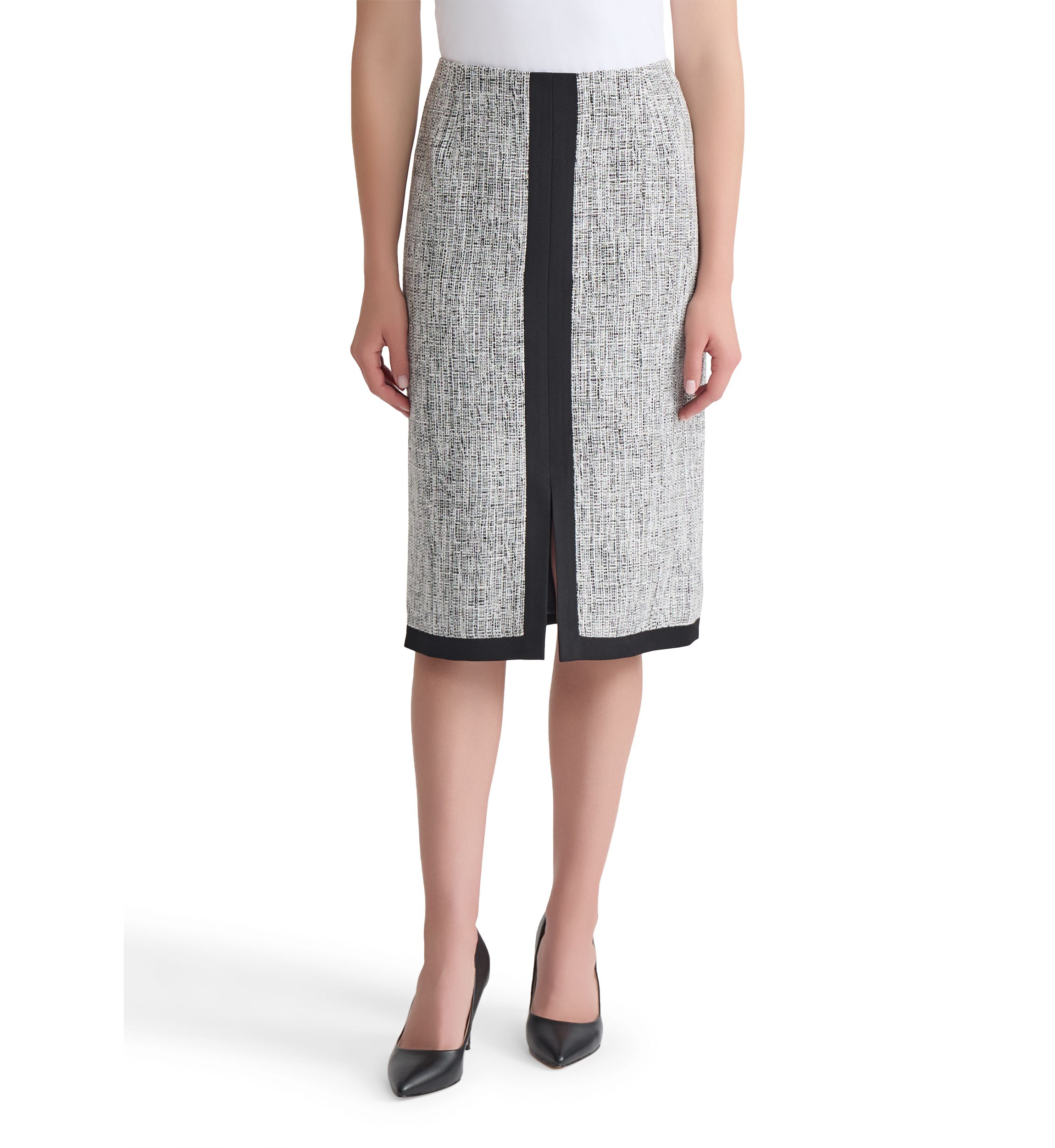 Womens Tweed Framed Skimmer Skirt with Slit