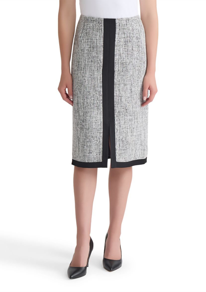Womens Tweed Framed Skimmer Skirt with Slit