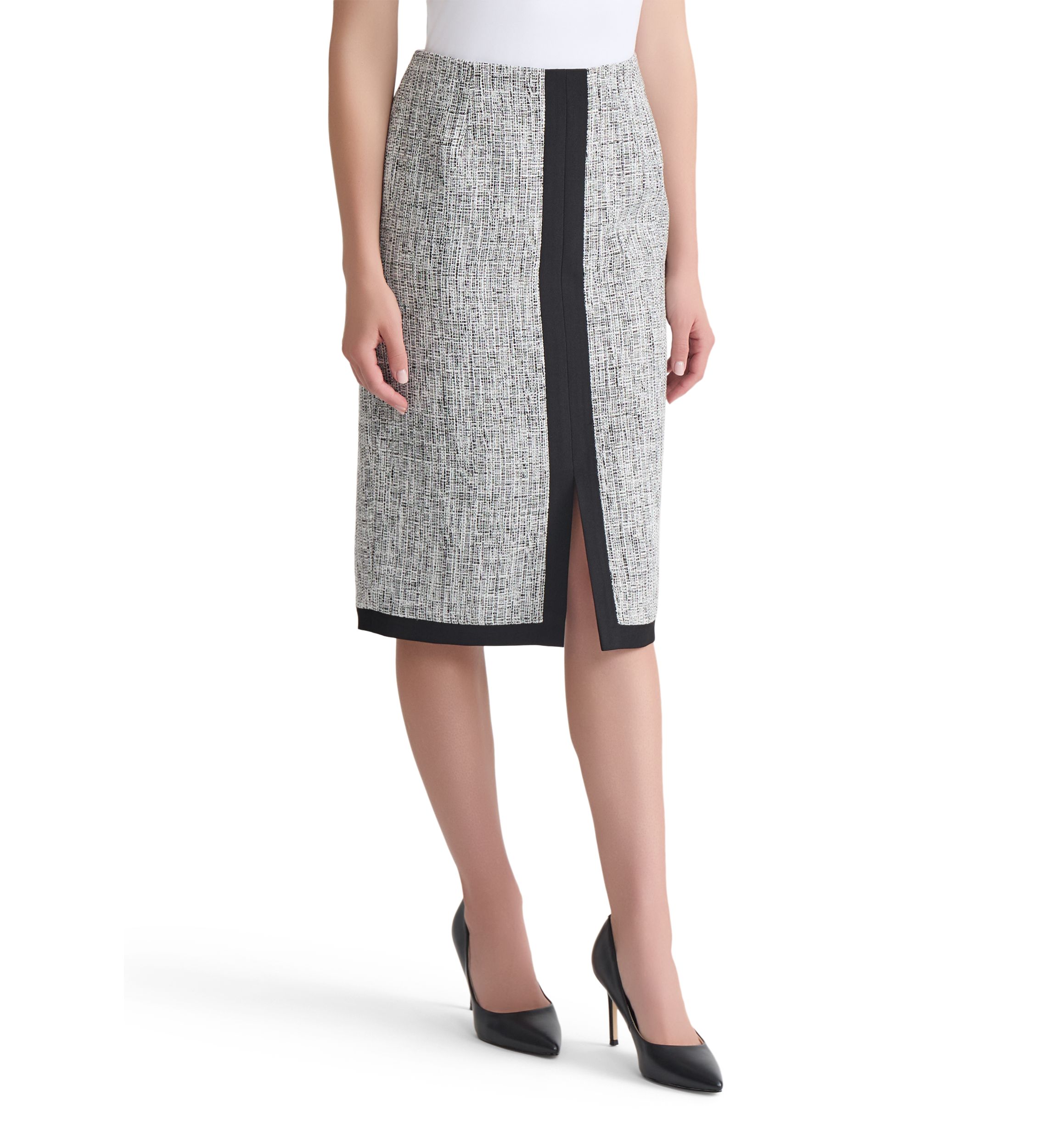 Womens Tweed Framed Skimmer Skirt with Slit